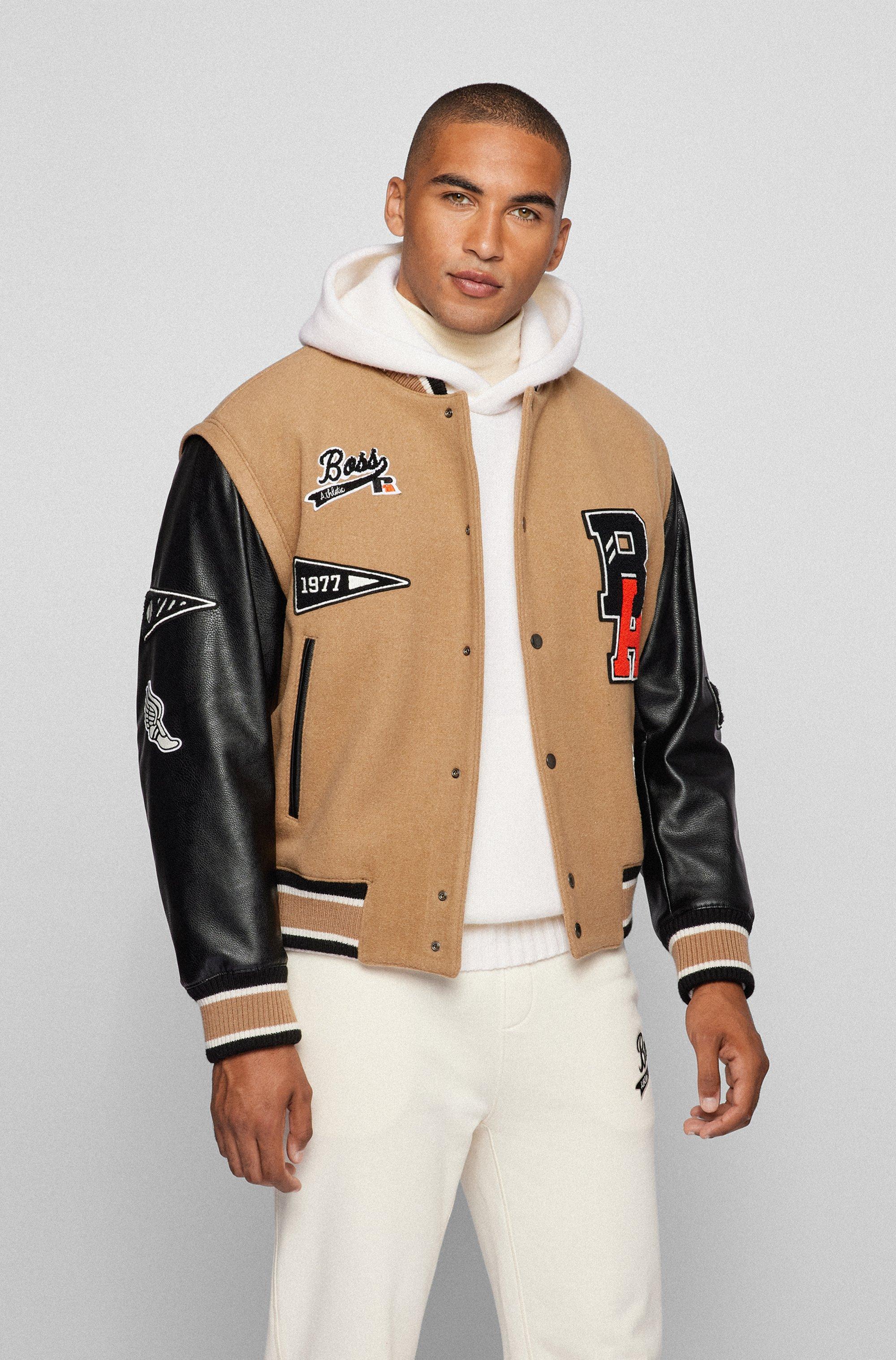 BOSS by HUGO BOSS Wool-blend Varsity Jacket With Branded Patches- Beige ...