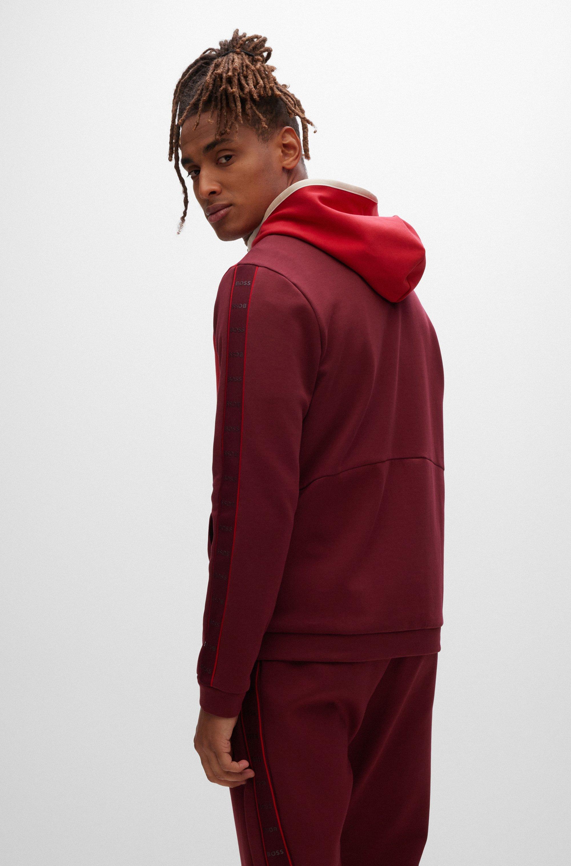 BOSS by HUGO BOSS Cotton-blend Zip-up Hoodie With Logo-tape Inserts in Red  for Men | Lyst