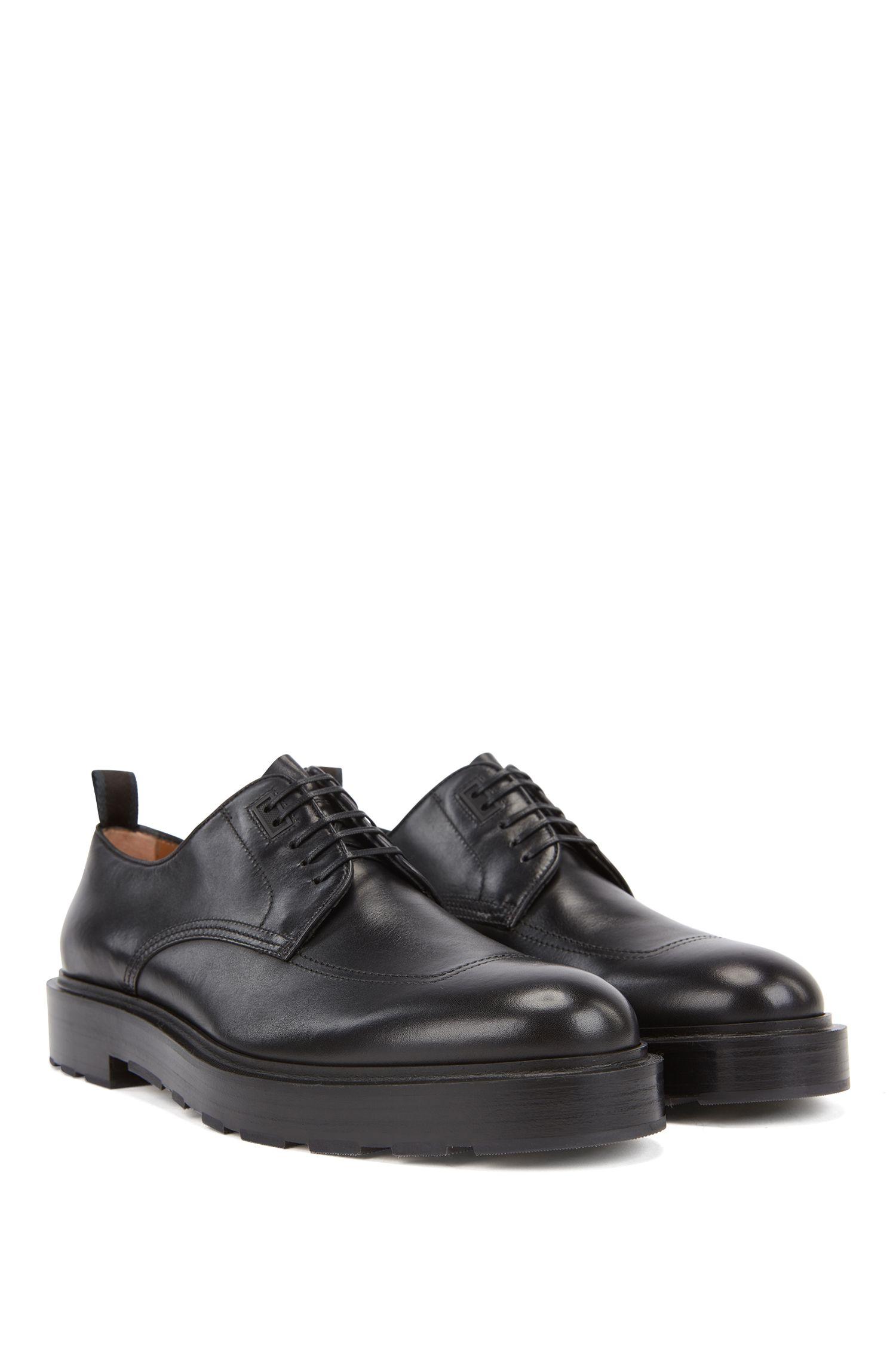 BOSS Derby Shoes In Calf Leather With Rubber-detail Heel in Black for ...