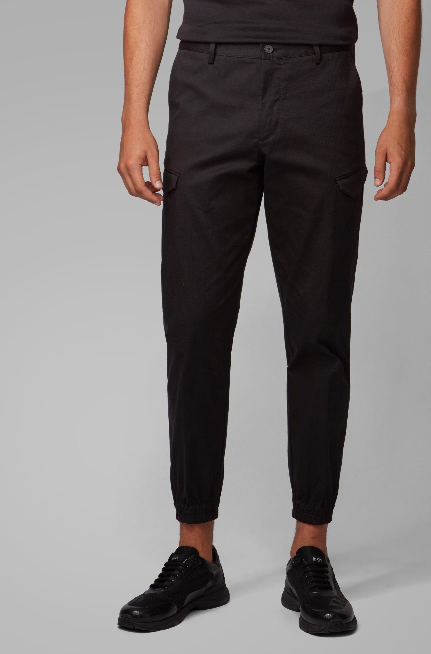 BOSS Tapered-fit Cargo Pants In Structured Stretch Cotton in Black for Men - Lyst