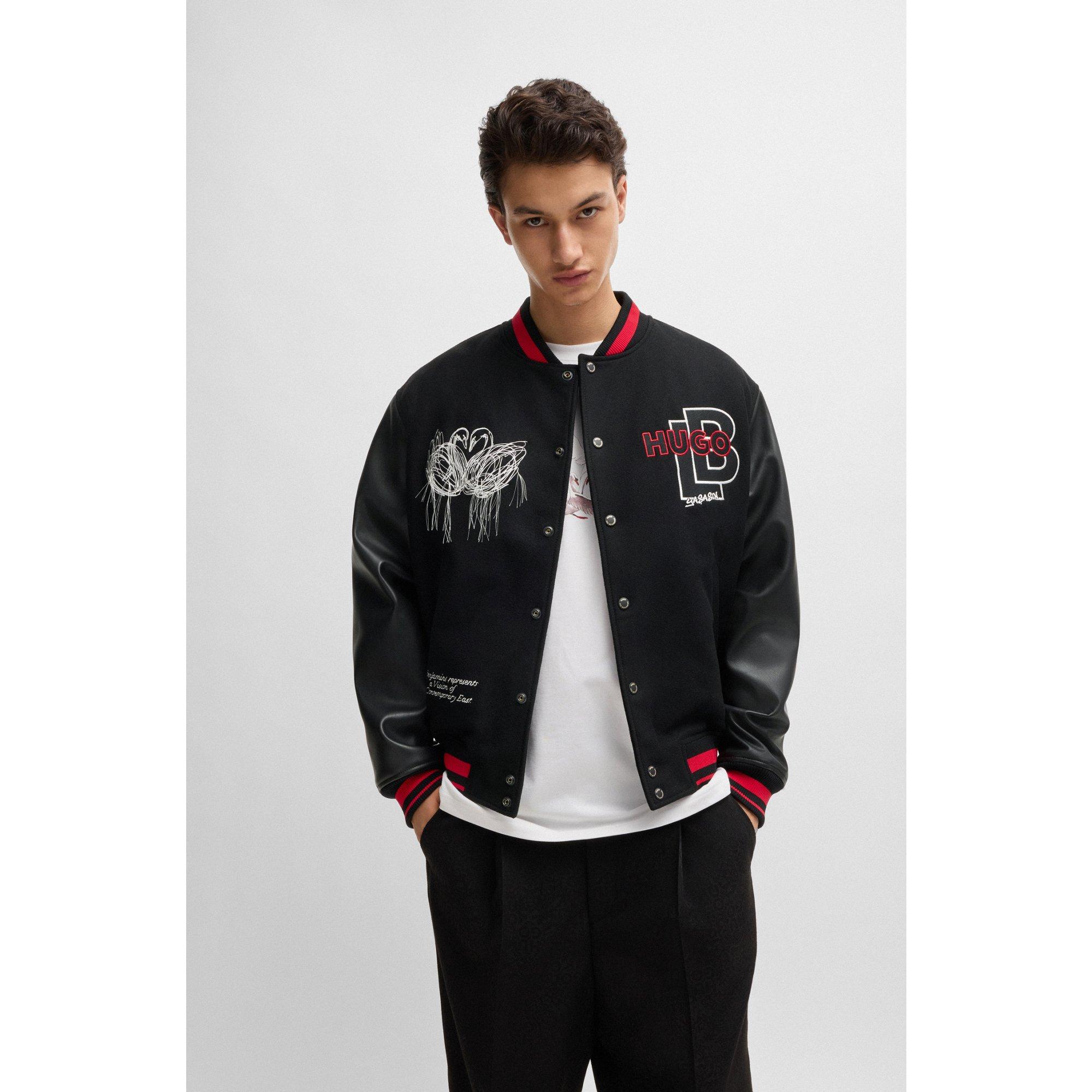 LES BENJAMINS ボンバージャケット HUGO X Les Benjamins Bomber Jacket With Special Graphics in Black
