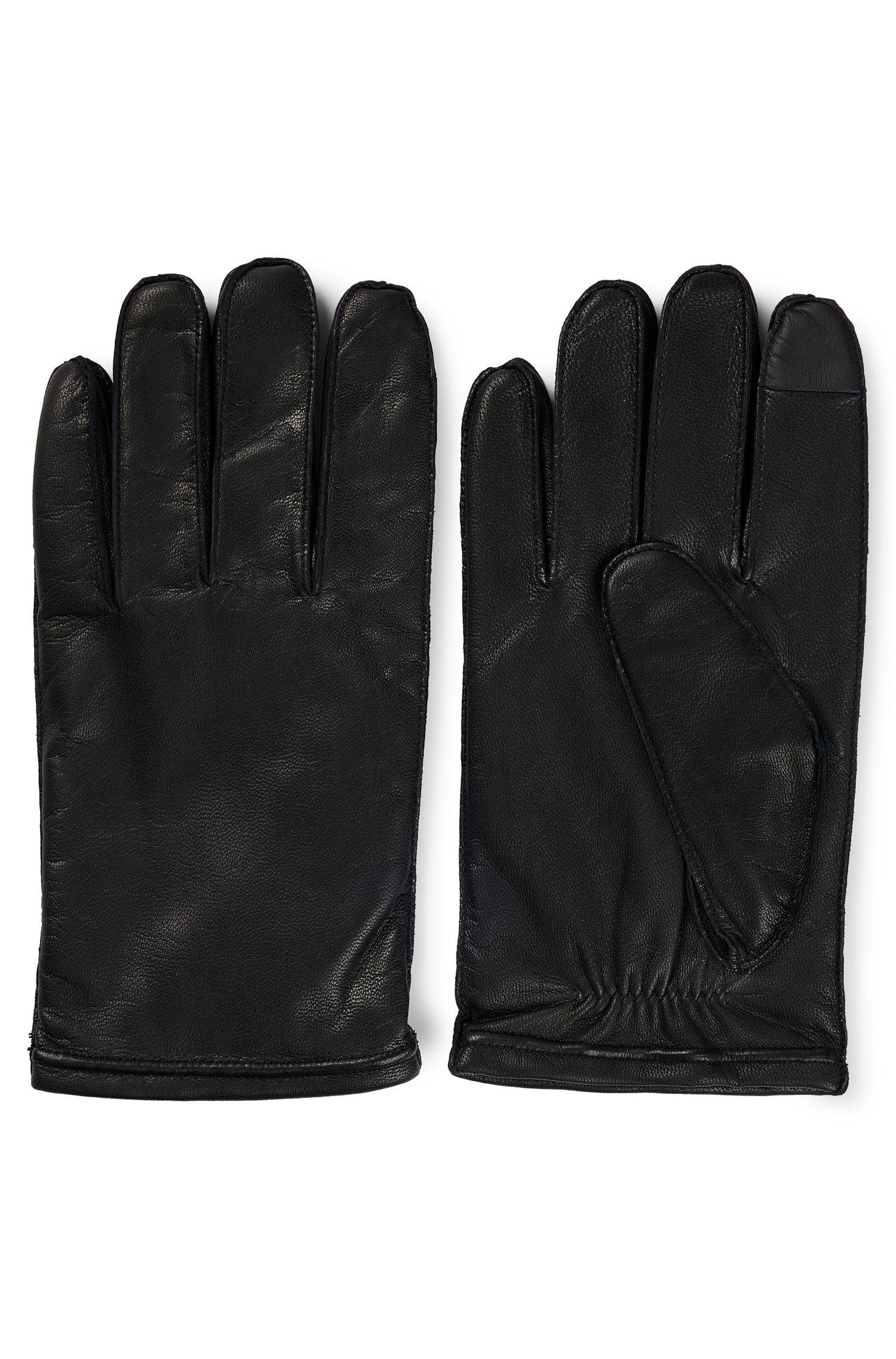 BOSS by HUGO BOSS Leather Gloves With Metal Logo Lettering in