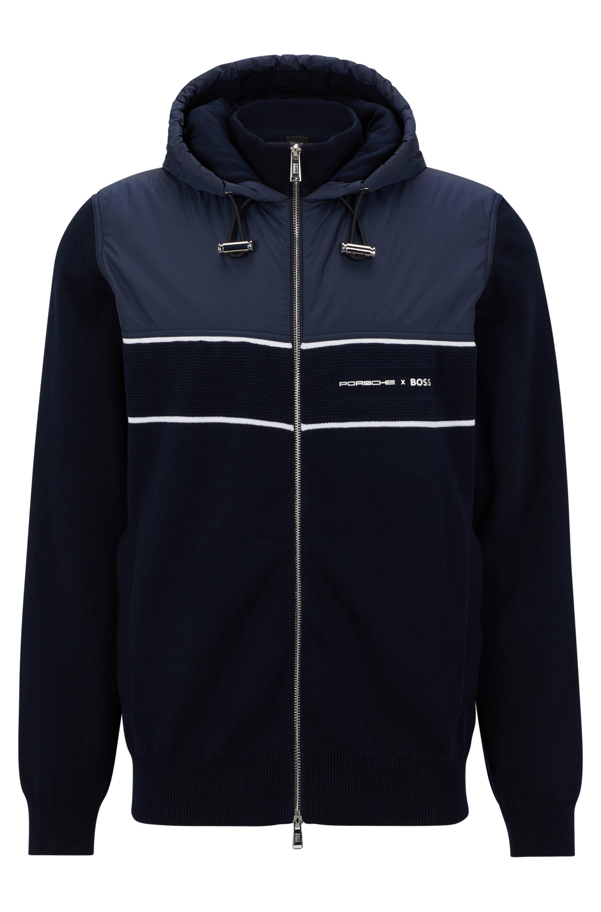 BOSS Porsche X Hybrid Hooded Jacket With Striped Trims in Blue for