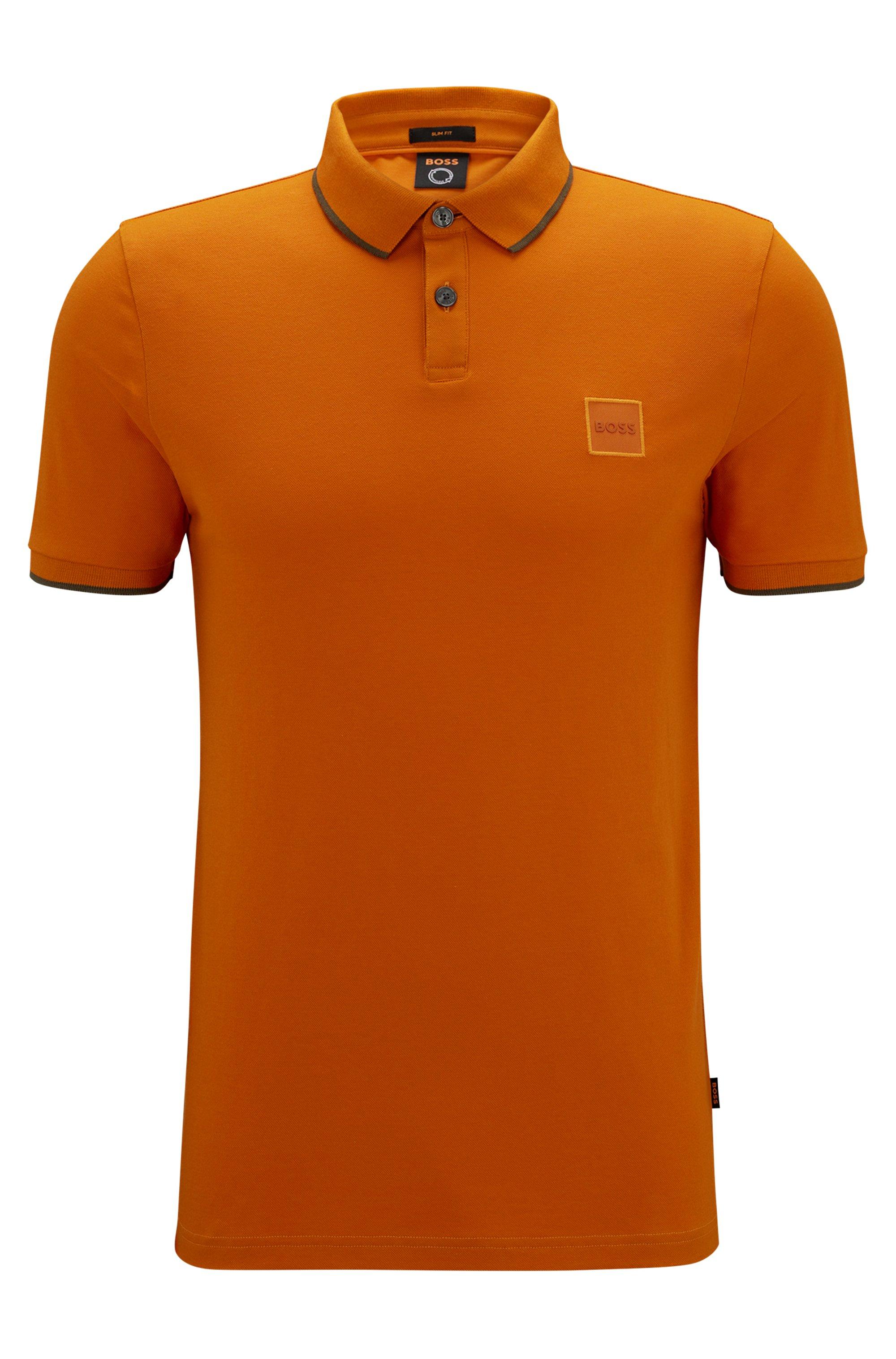 BOSS by HUGO BOSS Stretch-cotton Slim-fit Polo Shirt With Logo Patch in  Orange for Men | Lyst