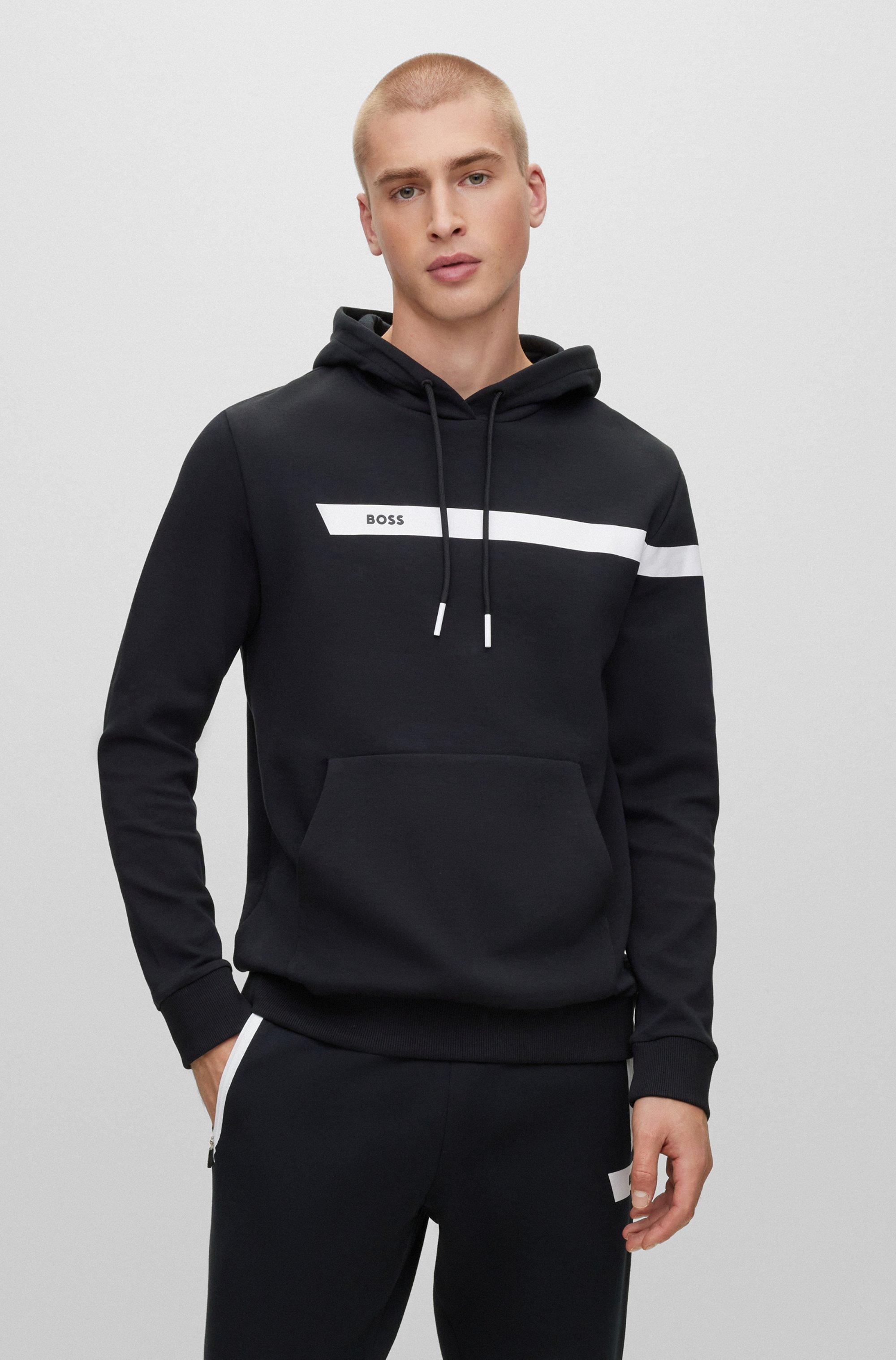 BOSS - Cotton-blend hoodie with color-blocking and logo tape