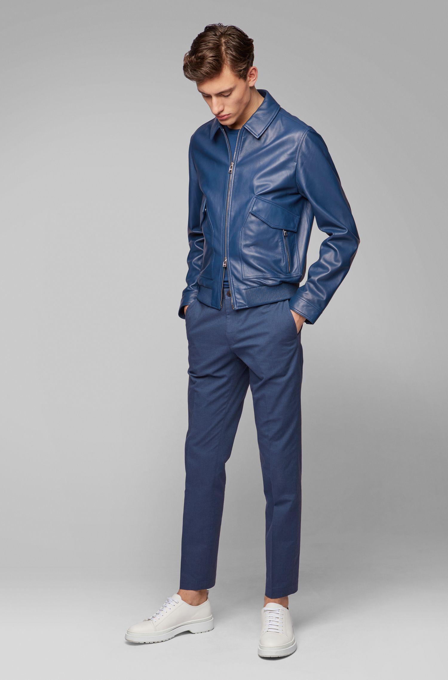 BOSS Lamb Nappa Leather Bomber Jacket in Blue for Men Lyst