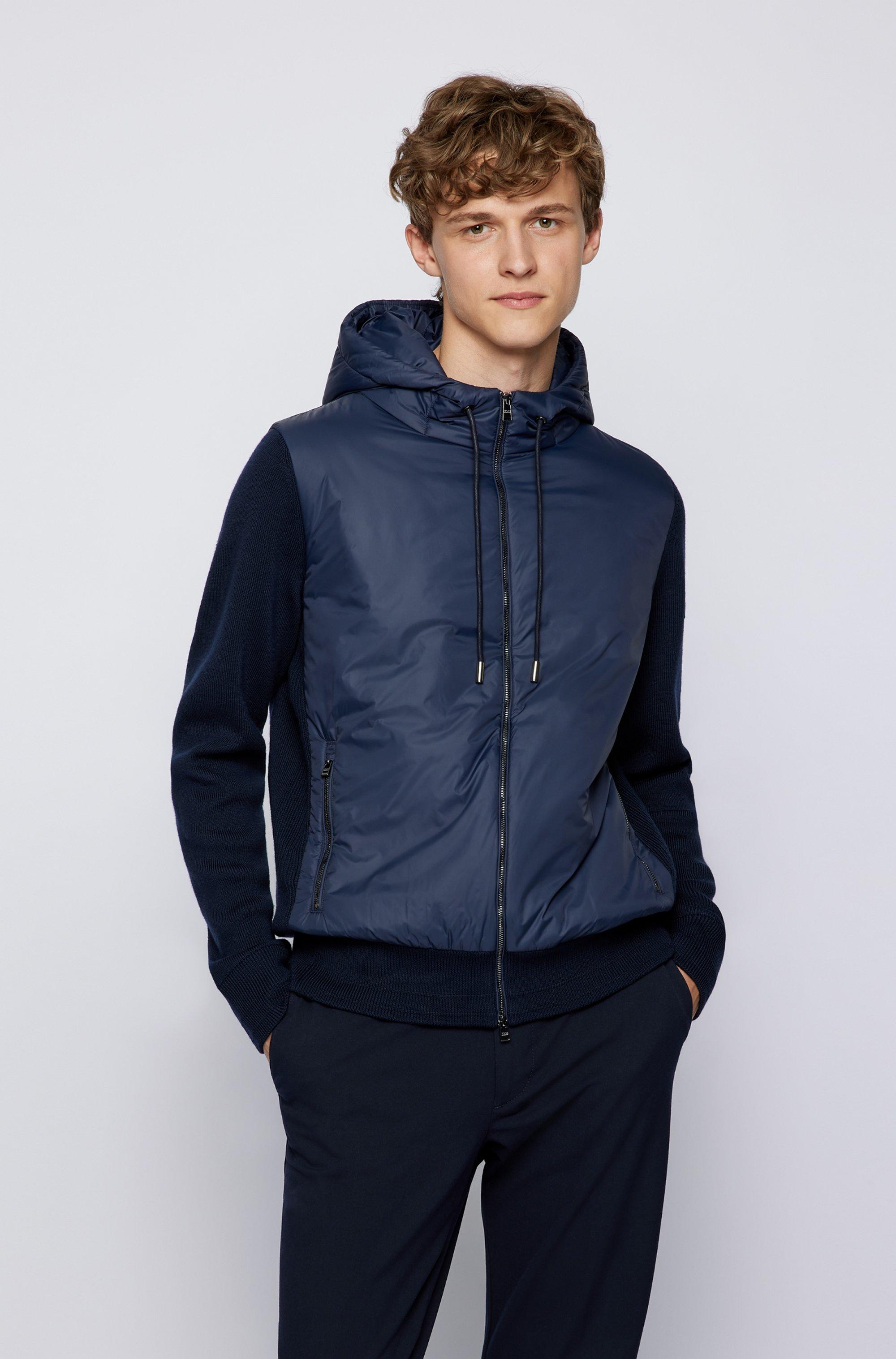 BOSS by HUGO BOSS Hybrid Hooded Jacket In High-twisted Virgin Wool in Blue  for Men | Lyst
