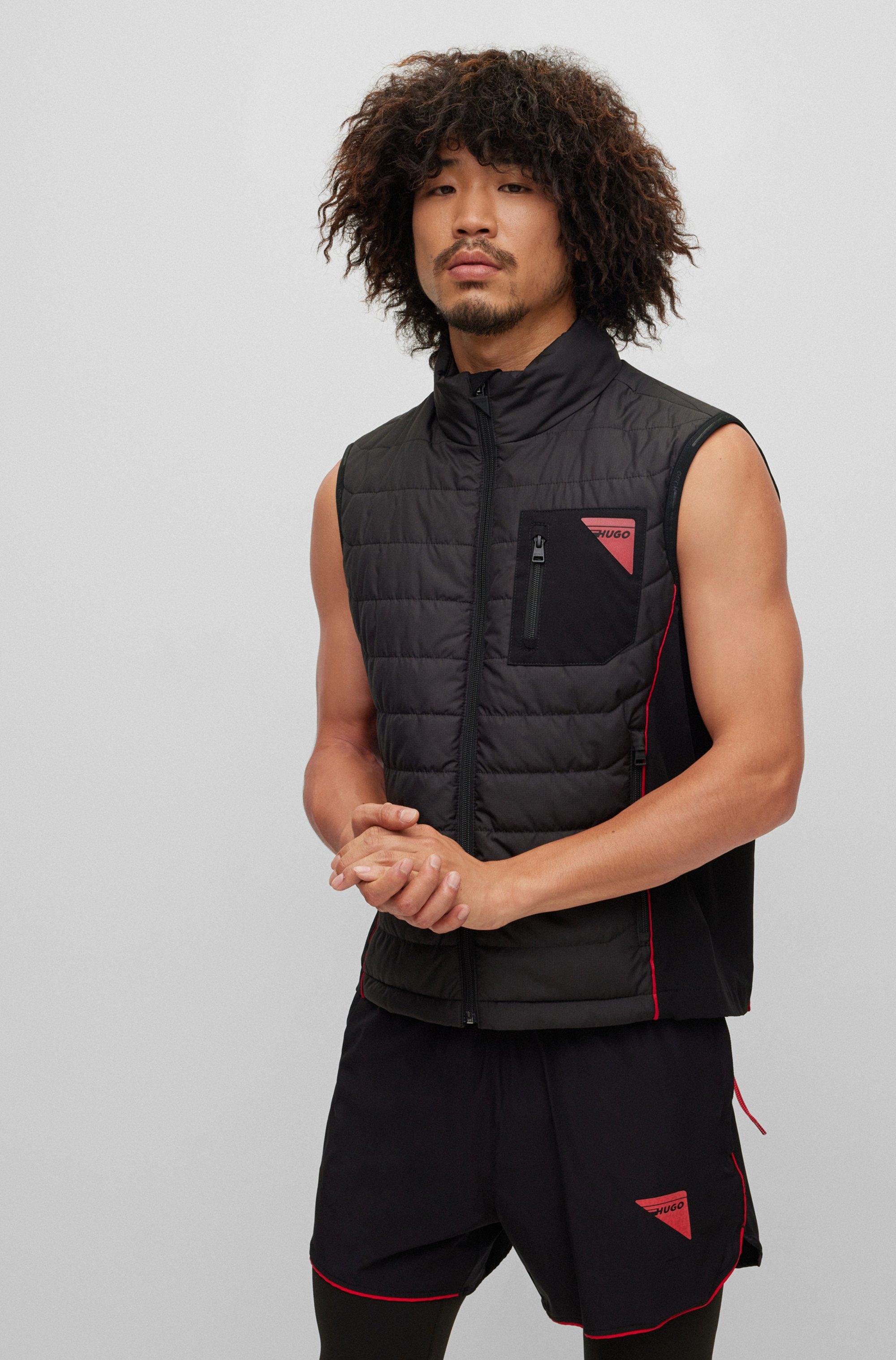 BOSS by HUGO BOSS Slimfit Hooded Gilet With Red Piping in Black for