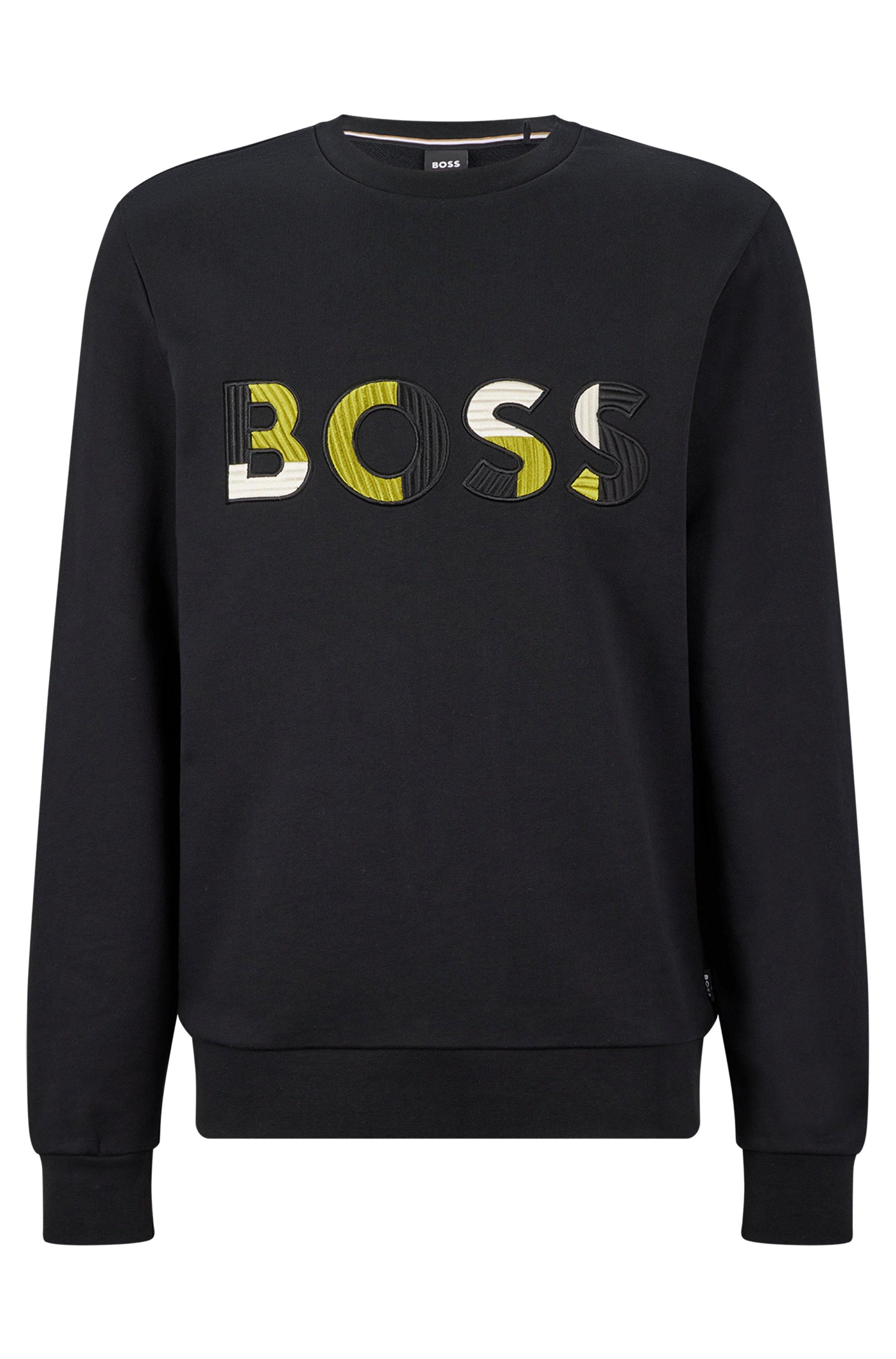 BOSS by HUGO BOSS Cotton Boss Logo Printed Crewneck Sweatshirt in Black for Men Mens Clothing Activewear gym and workout clothes Sweatshirts 