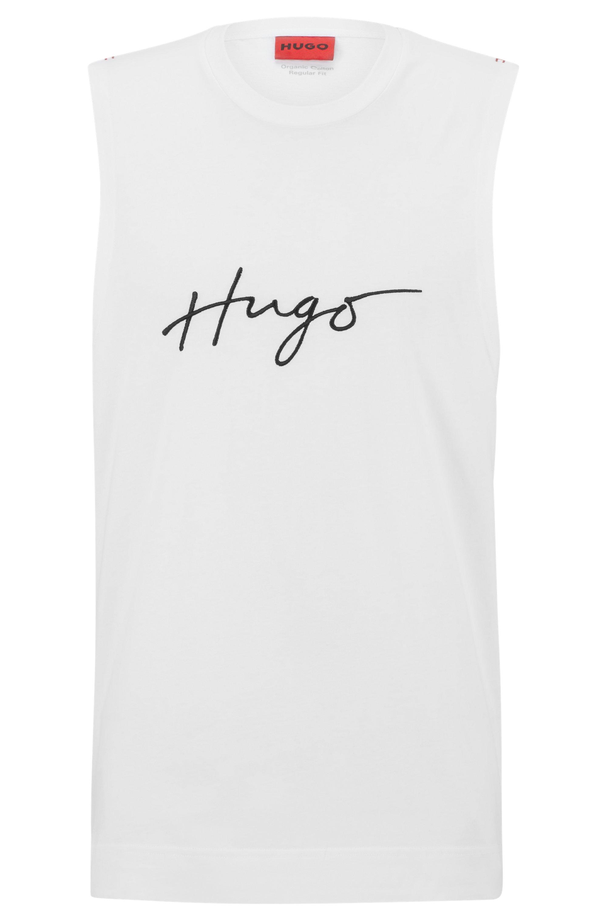 HUGO Tank Top In Organic Cotton With Handwritten Logo in White for Men