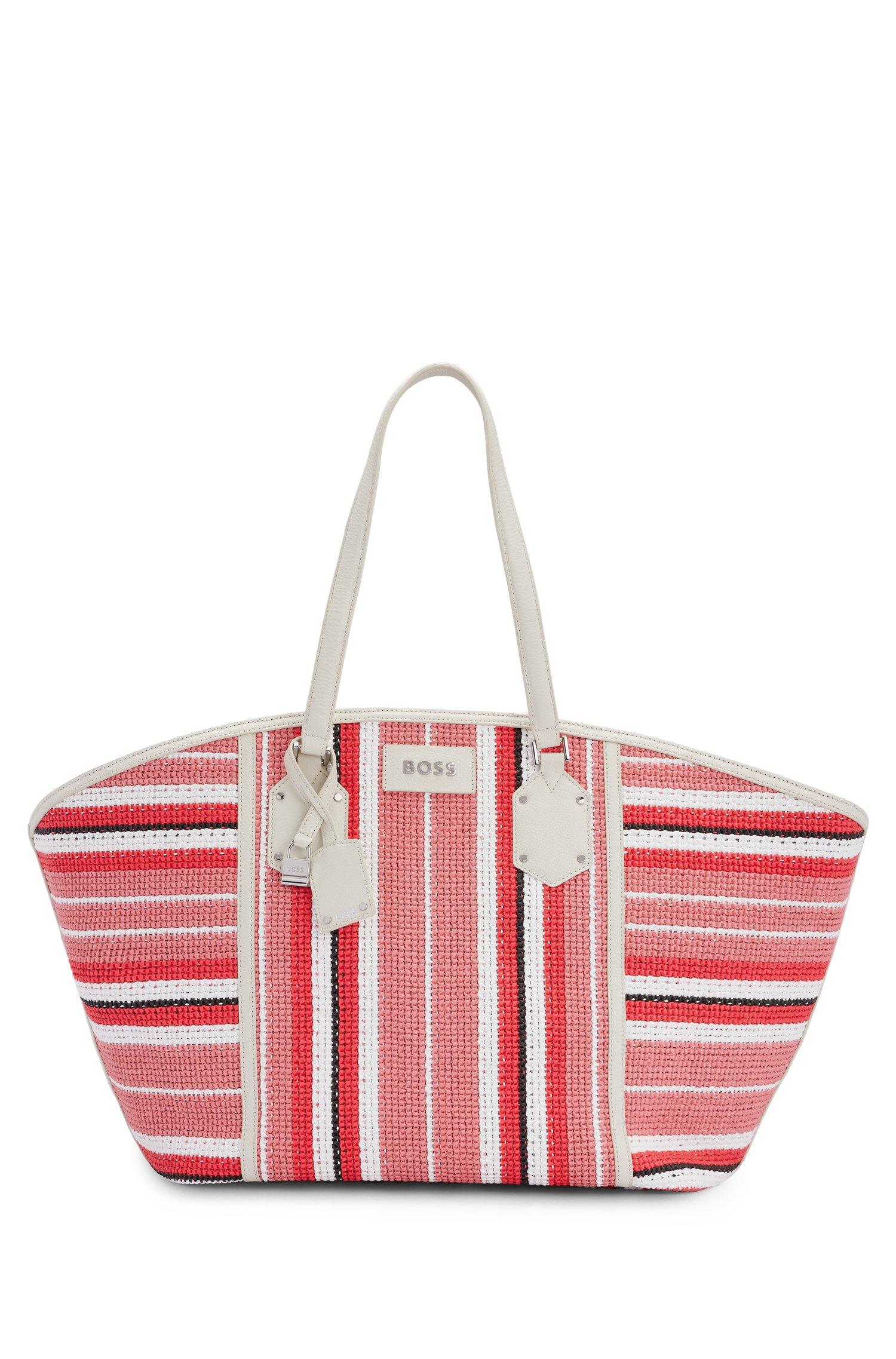 BOSS Leather-trimmed Tote Bag In Multi-coloured Raffia in Pink | Lyst ...