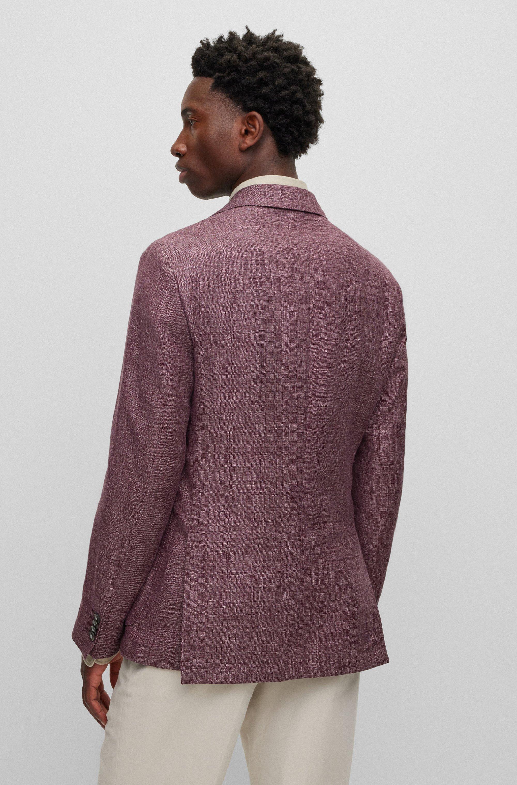 BOSS by HUGO BOSS Slim-fit Jacket In Patterned Linen And Virgin Wool in  Purple for Men | Lyst