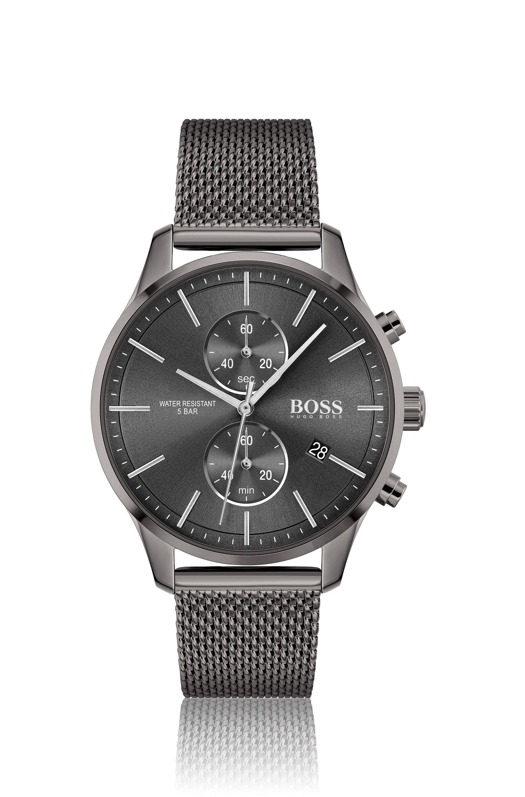 BOSS by HUGO BOSS Grey-plated Chronograph Watch With Mesh Bracelet in Gray  for Men | Lyst