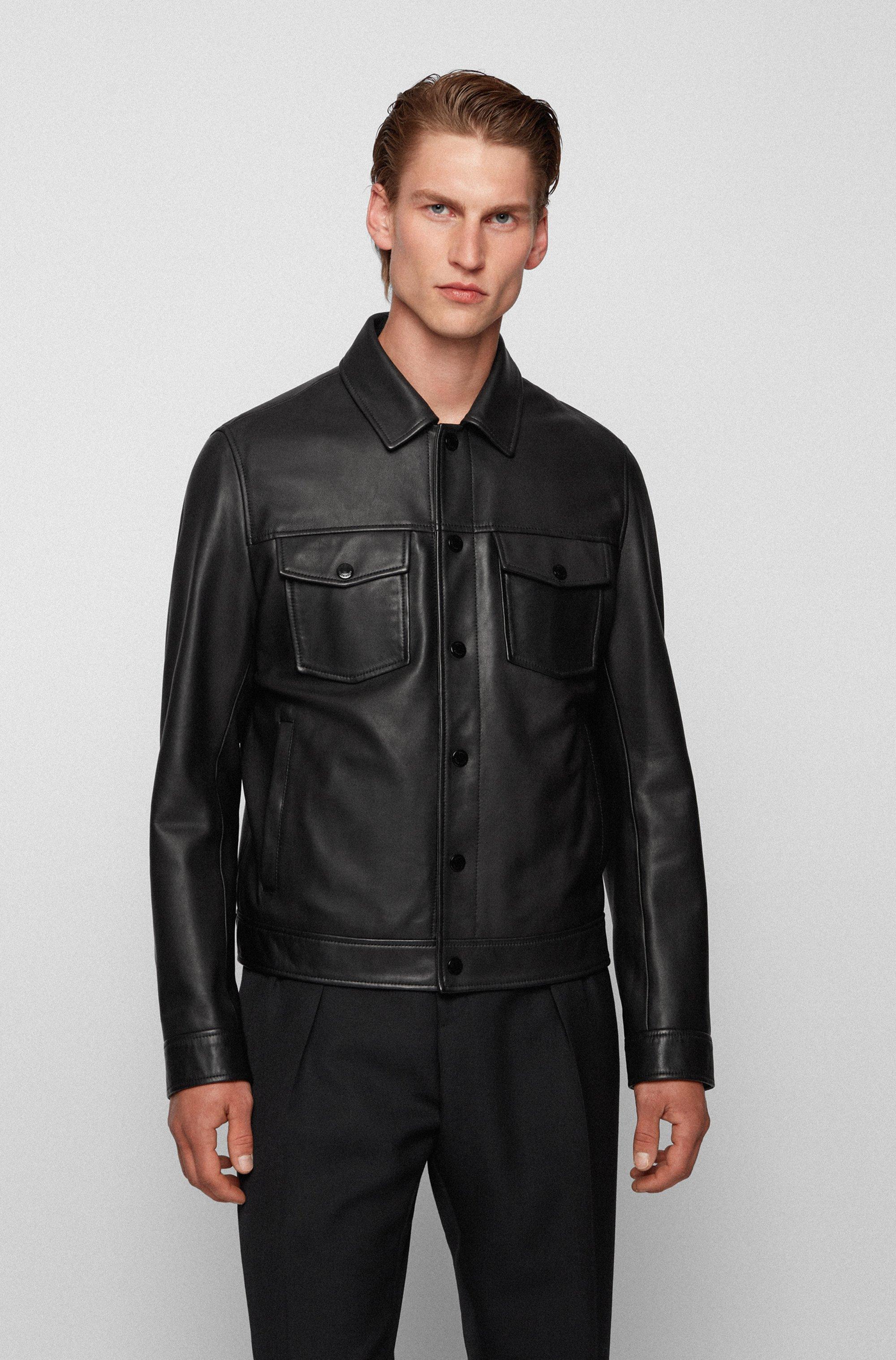 BOSS by HUGO BOSS Trucker-style Leather Jacket With Detachable Lining in  Black for Men | Lyst