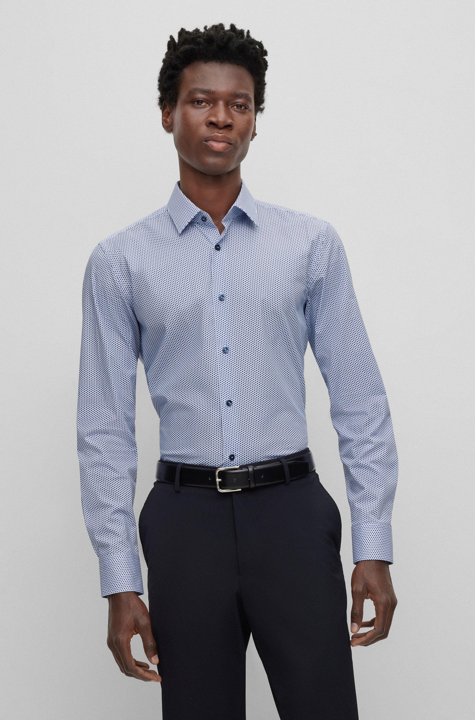 BOSS by HUGO BOSS Slim-fit Shirt In Printed Organic Cotton With Stretch in  Blue for Men | Lyst