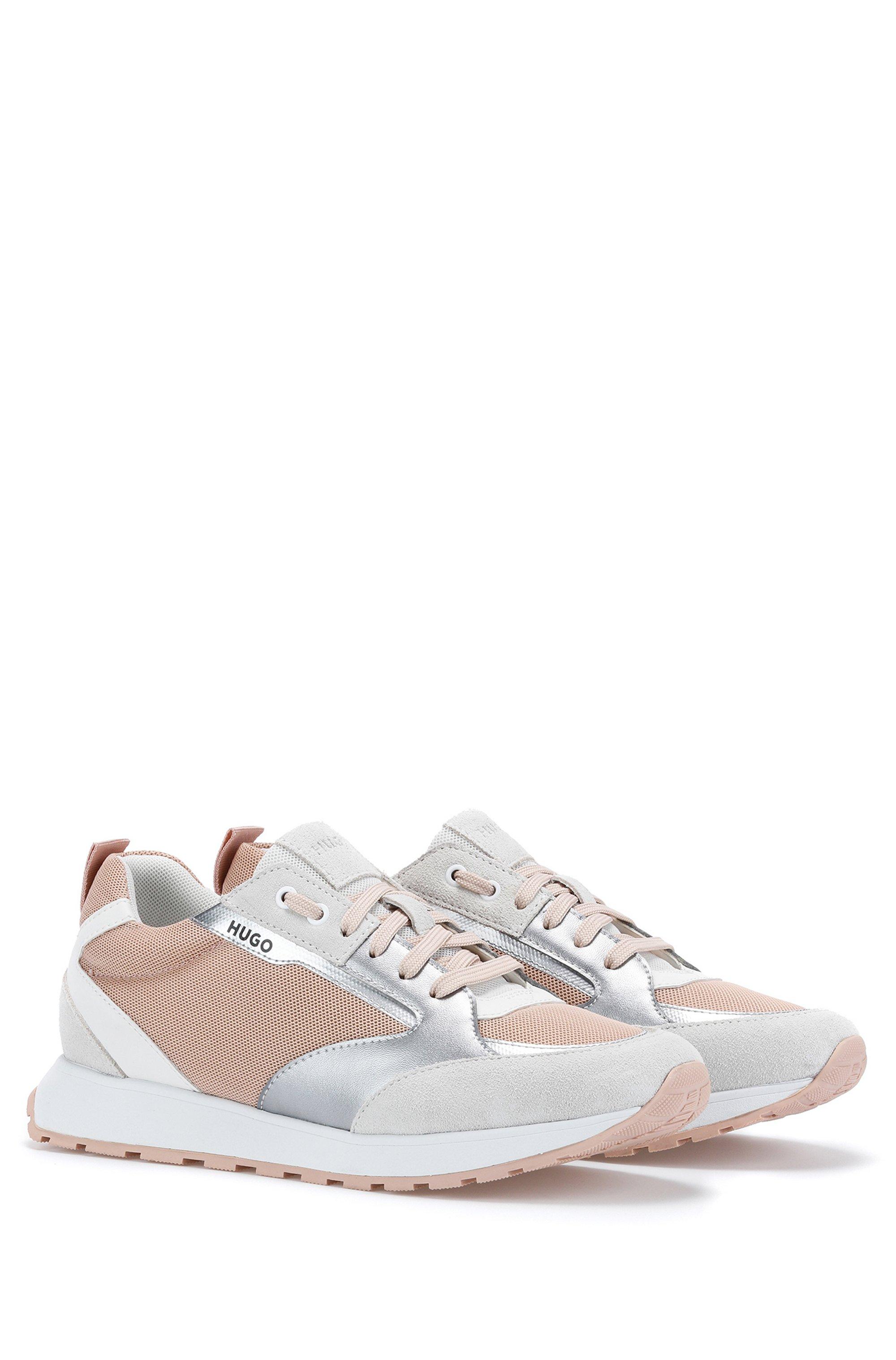 BOSS by HUGO BOSS Lace-up Trainers In Mixed Materials With Metallic Trims-  Light Beige Women's Sneakers Size 10 in Natural | Lyst