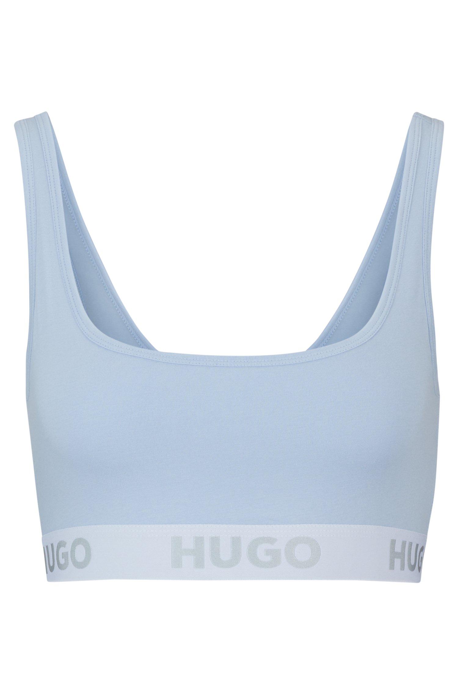HUGO Stretch-cotton Bralette With Contrast Logo Band in Blue