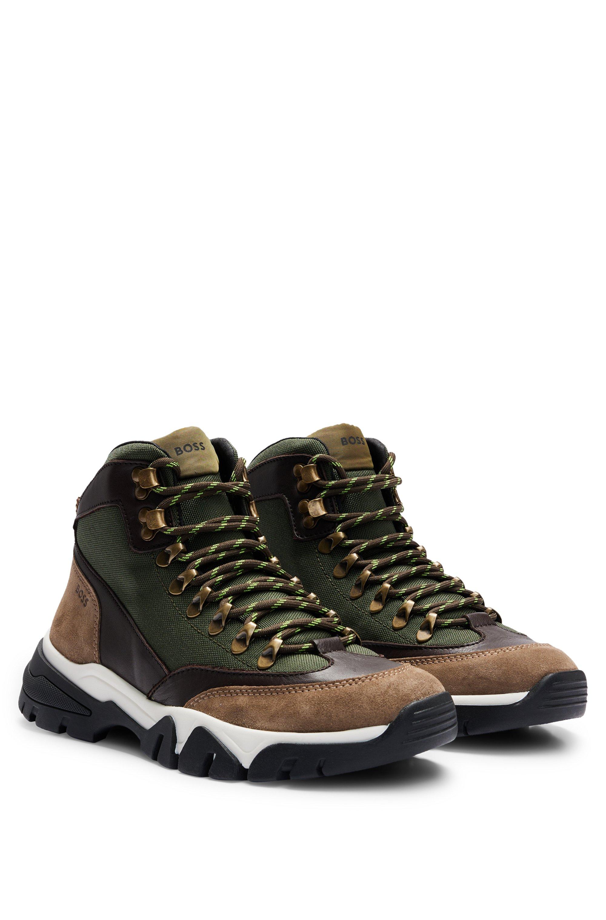 BOSS Hiking-inspired Boots In Suede And Leather in Green for Men | Lyst