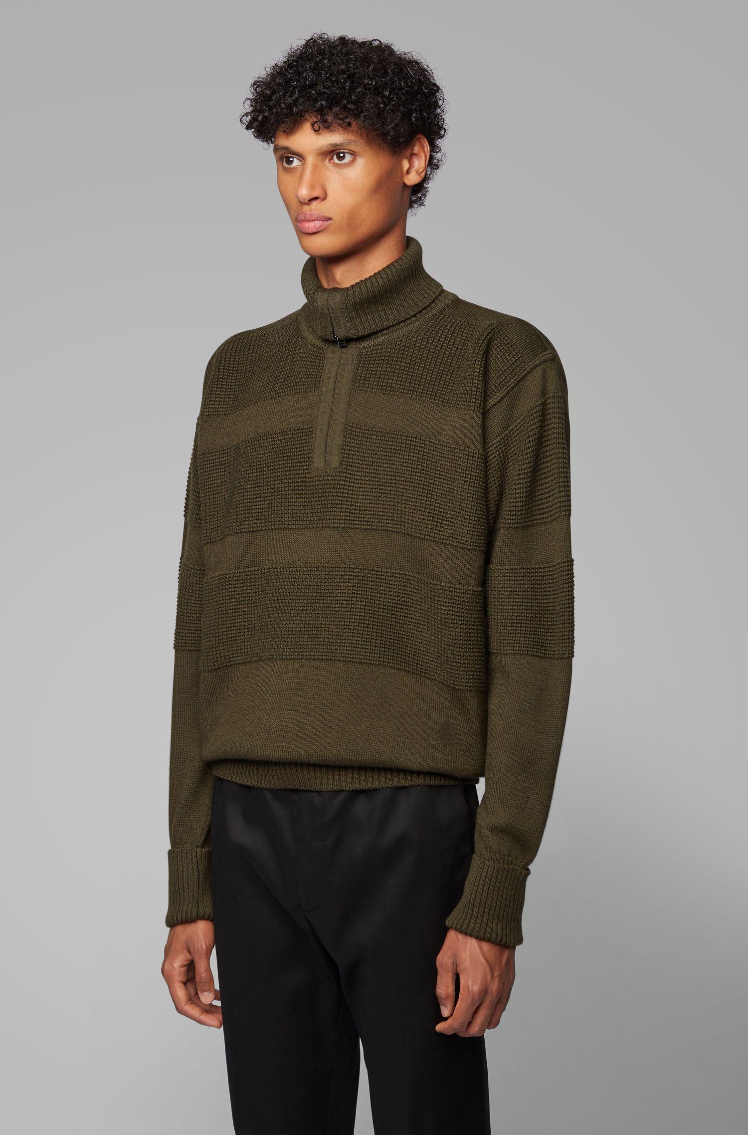 BOSS by Hugo Boss Wool Zip Neck Troyer Sweater With Structured Block ...