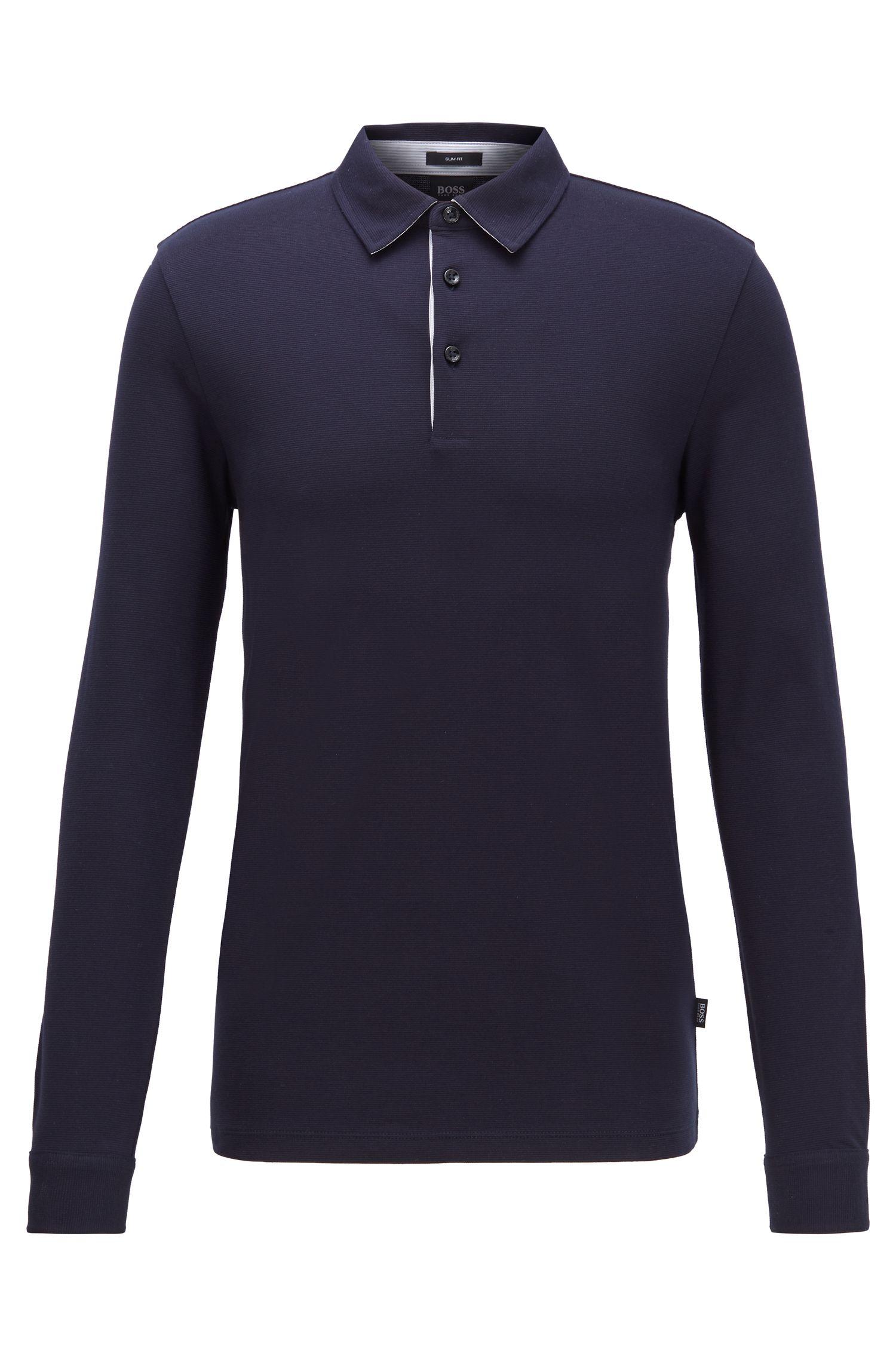 BOSS by Hugo Boss Long Sleeved Slim Fit Polo Shirt In Structured Cotton