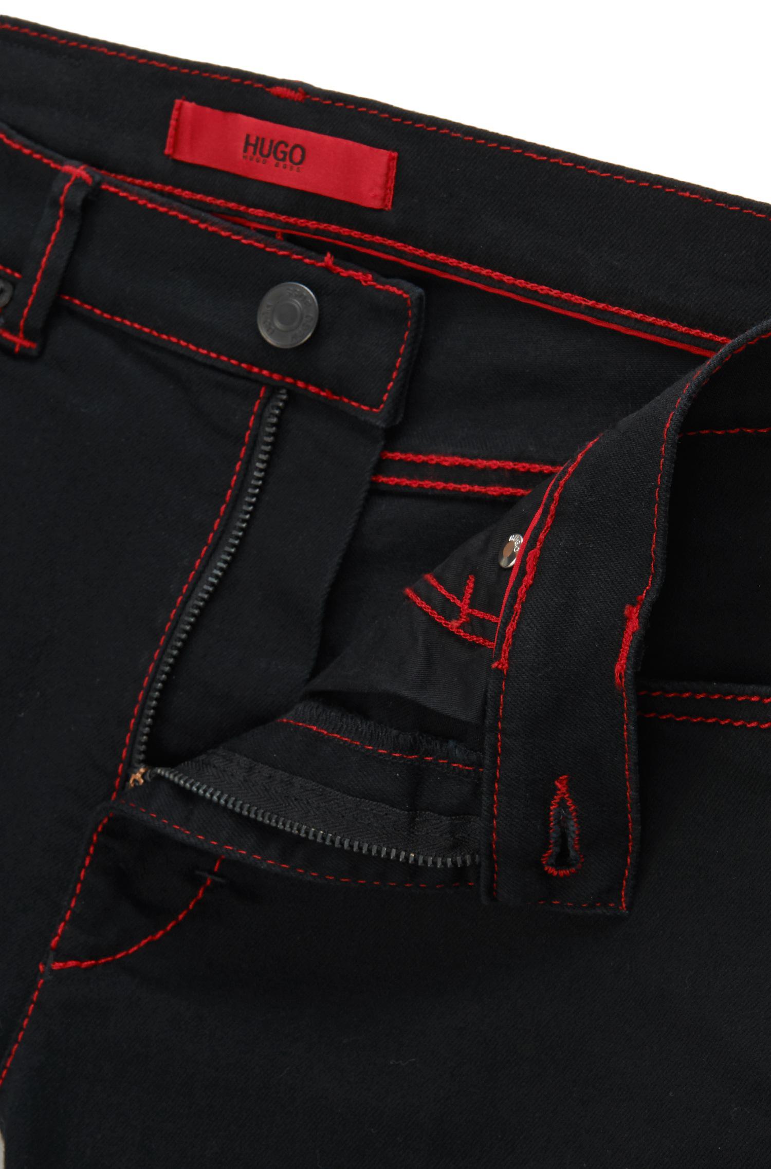 HUGO Denim Skinny-fit Jeans With Red Stitching in Black for Men - Lyst
