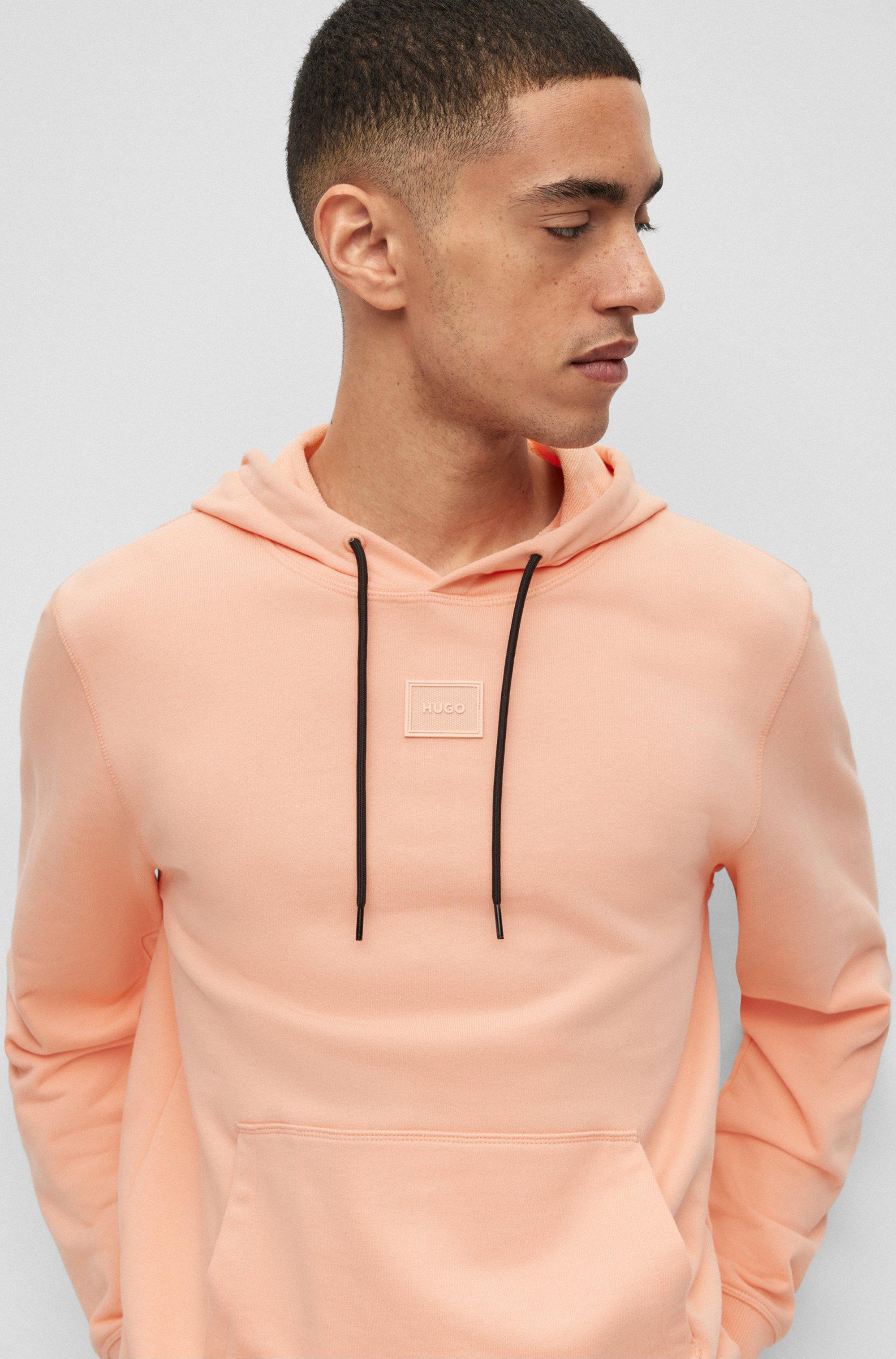 HUGO Cotton-terry Hoodie With Tonal Logo Badge in Red for Men | Lyst