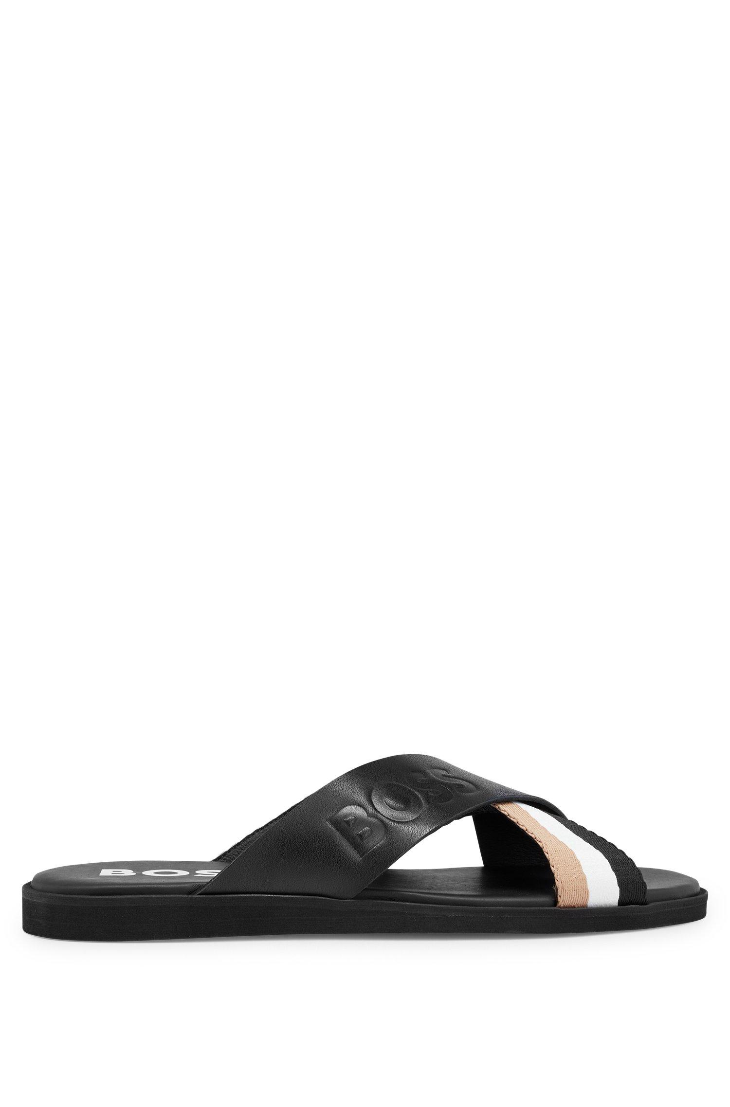 BOSS by HUGO BOSS Darrel Leather Strap Slide Sandals in Black for