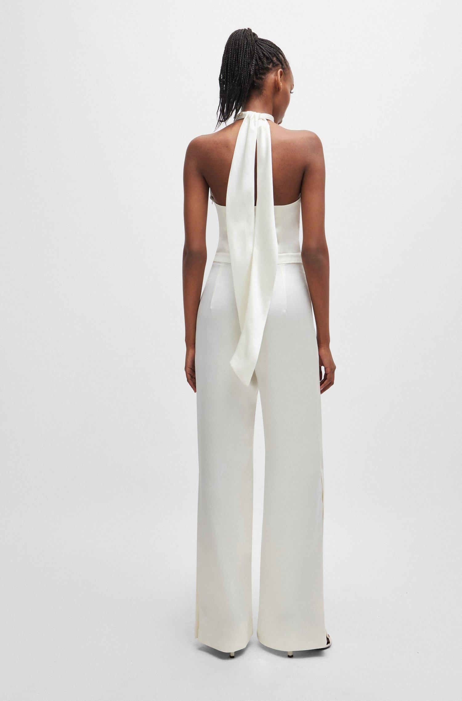 HUGO Tie-neck Jumpsuit In Satin in White Lyst UK