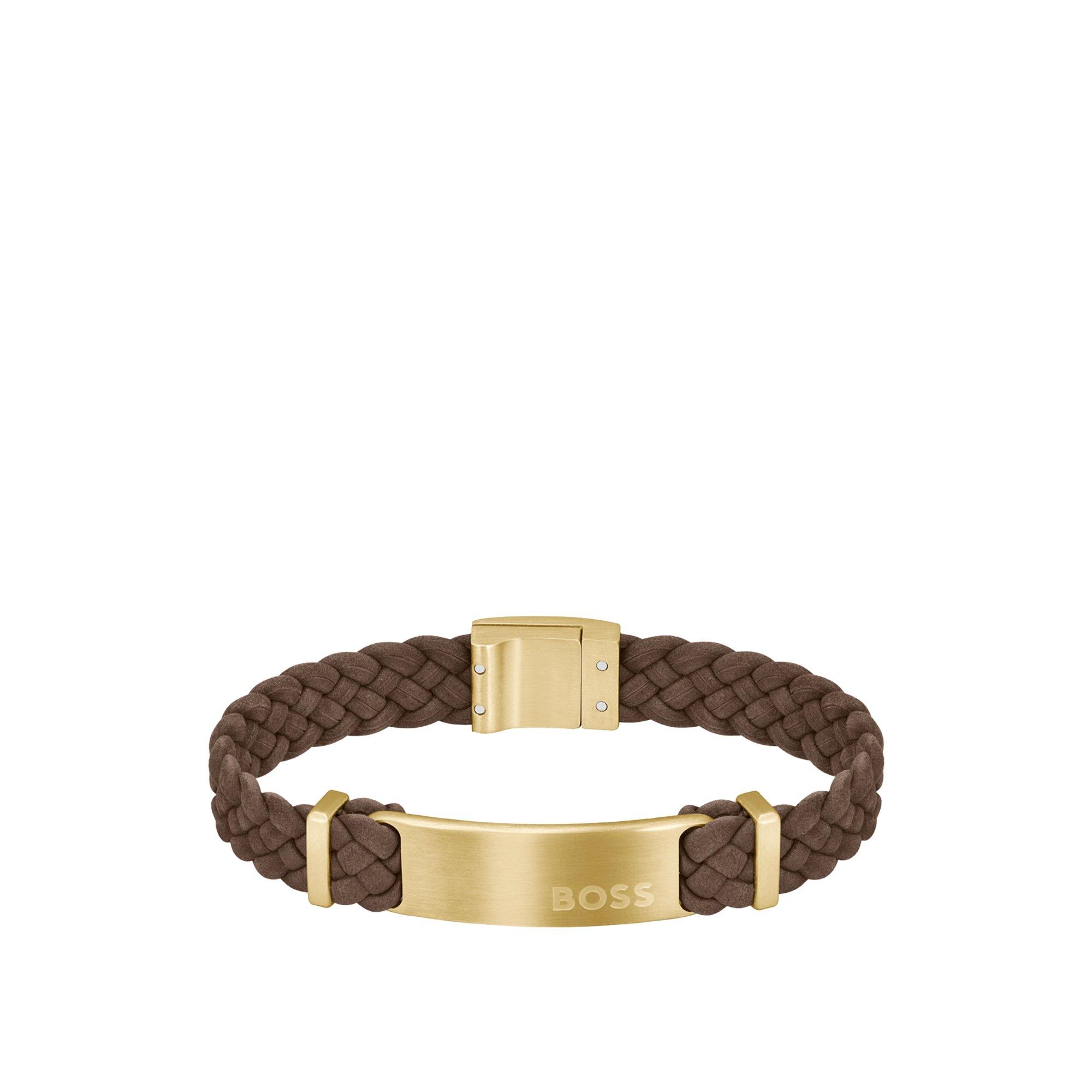 BOSS Suede Braided Cuff With Logo Plate in Brown for Men Lyst UK