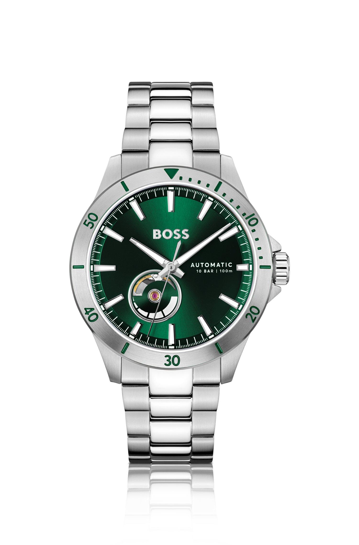 BOSS Automatikuhr Aus Edelstahl Mit Grünem Zifferblatt in Grün für