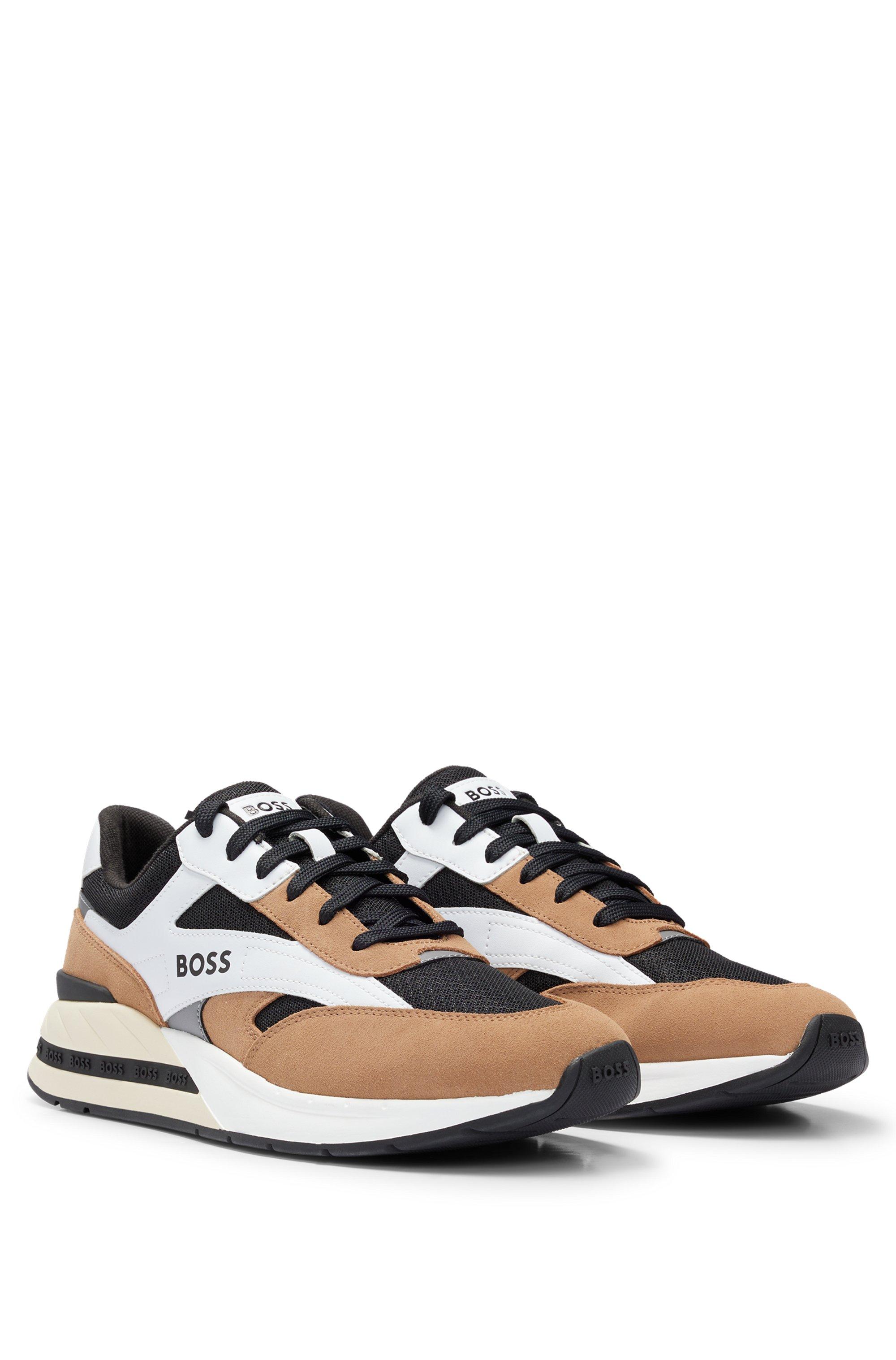 BOSS by HUGO BOSS Mixed-material Lace-up Trainers With Suede Trims in White  for Men | Lyst