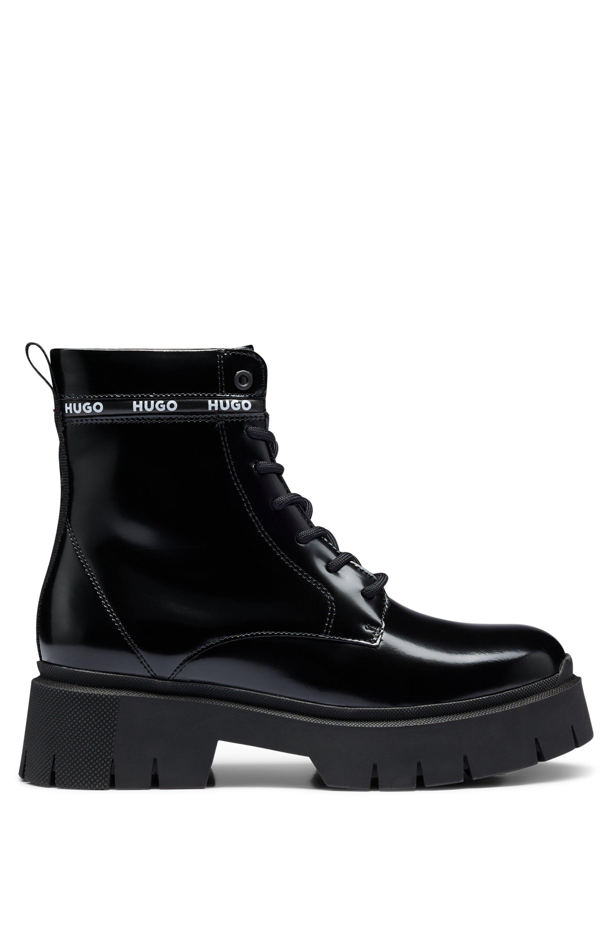 BOSS by HUGO BOSS Calf Boots In Leather With Logo-tape Trim in Black | Lyst
