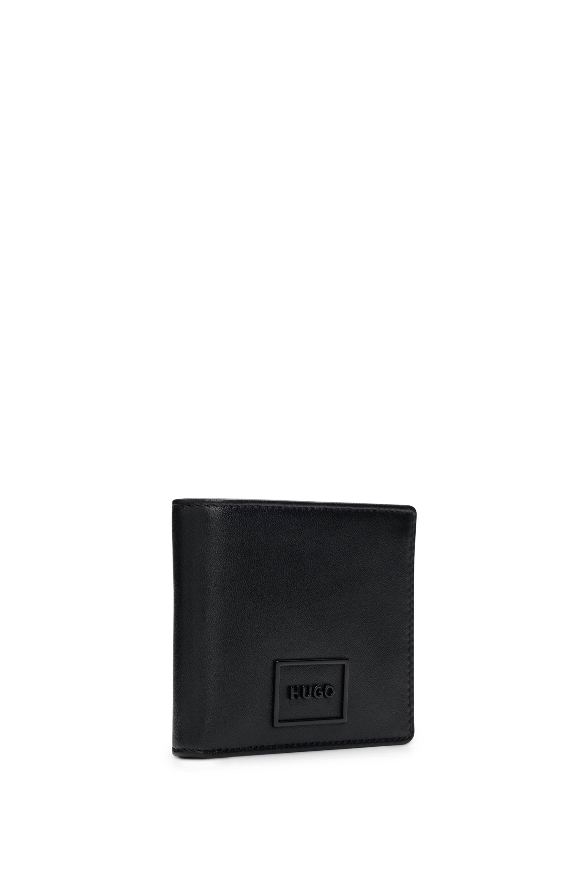 HUGO Billfold Wallet In Smooth Leather With Metal-framed Logo in Black for  Men | Lyst