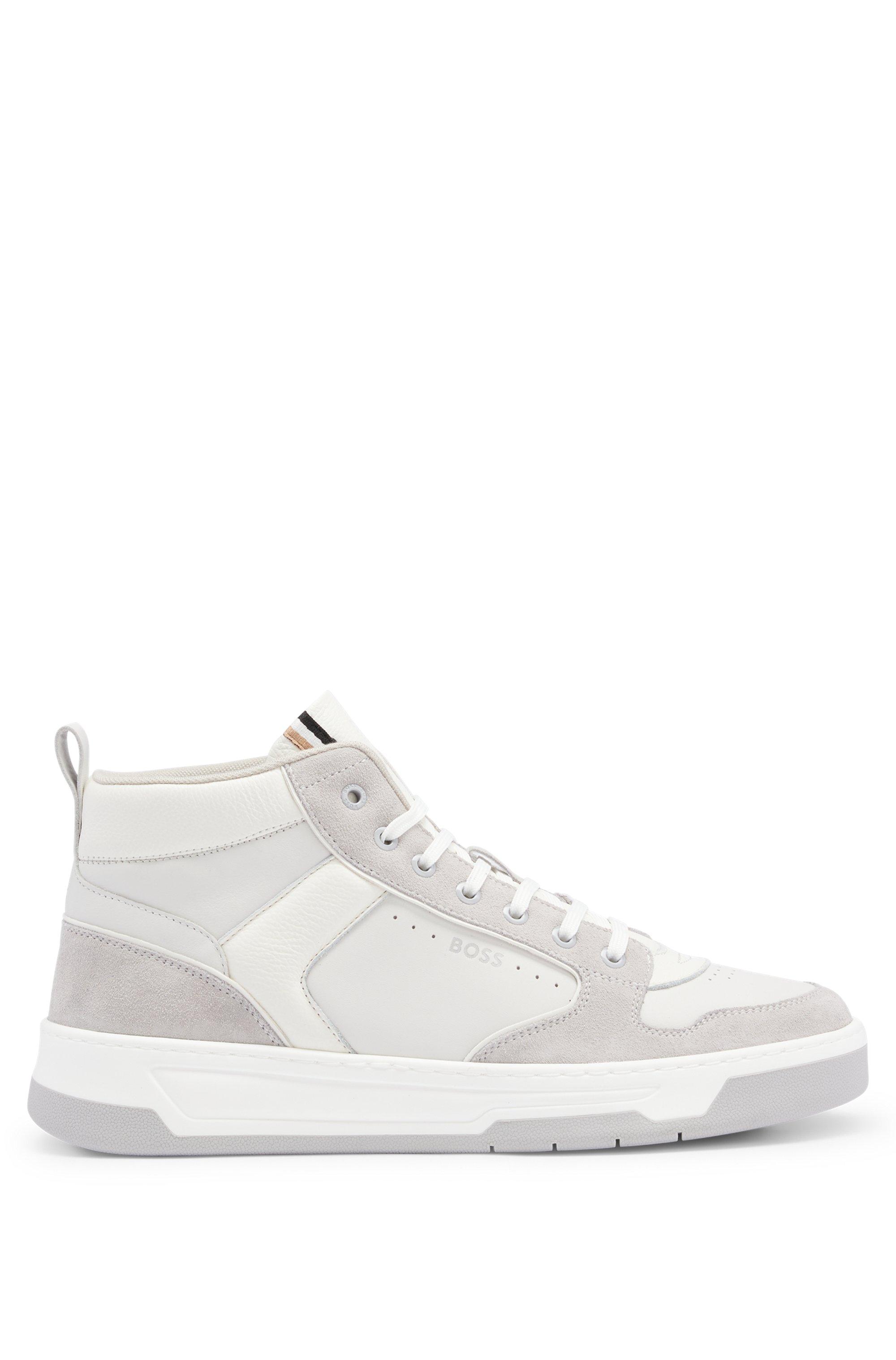BOSS by HUGO BOSS High-top Trainers In Leather With Logo Details in White  for Men | Lyst
