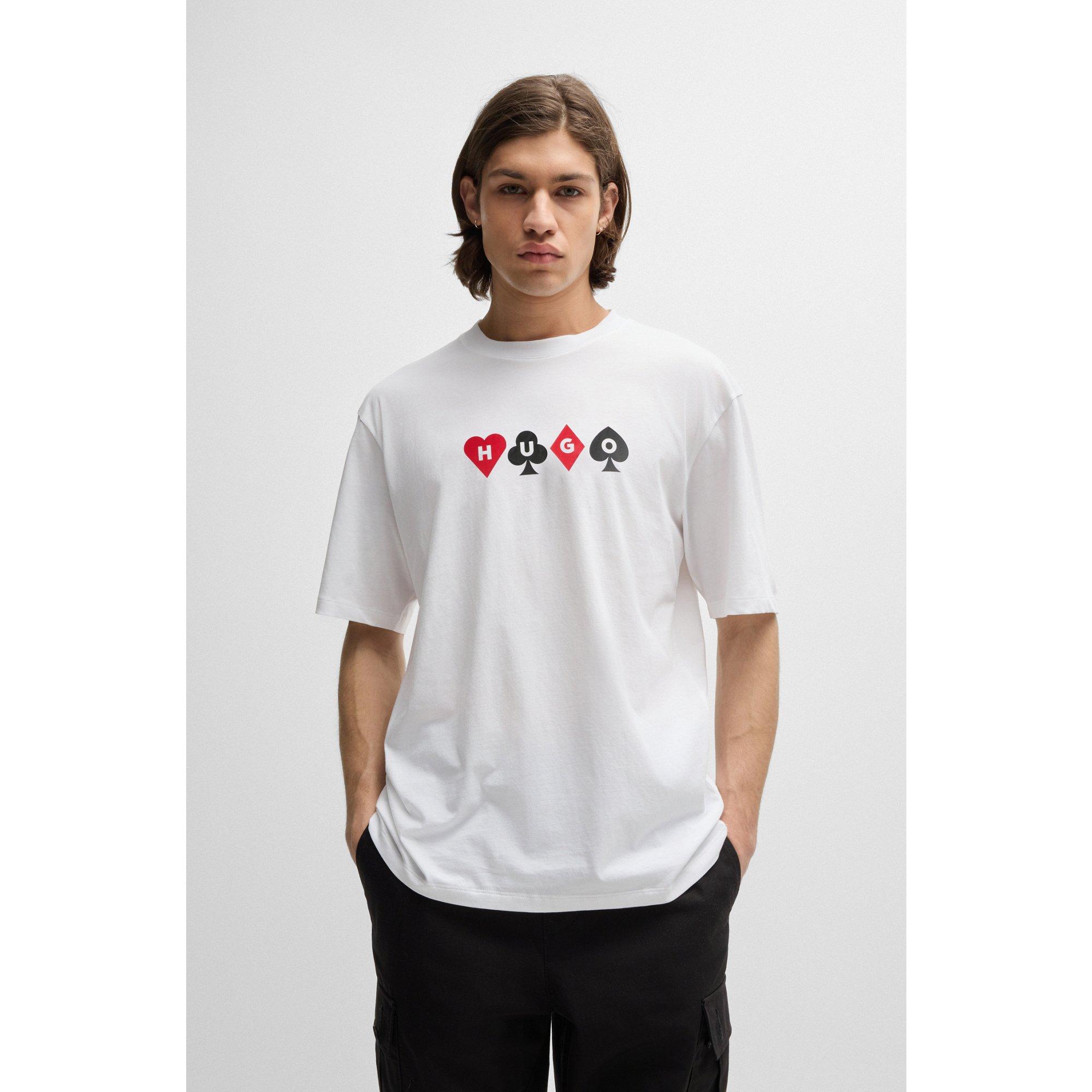 HUGO Relaxed-fit T-shirt With Playing-card Artwork in White for
