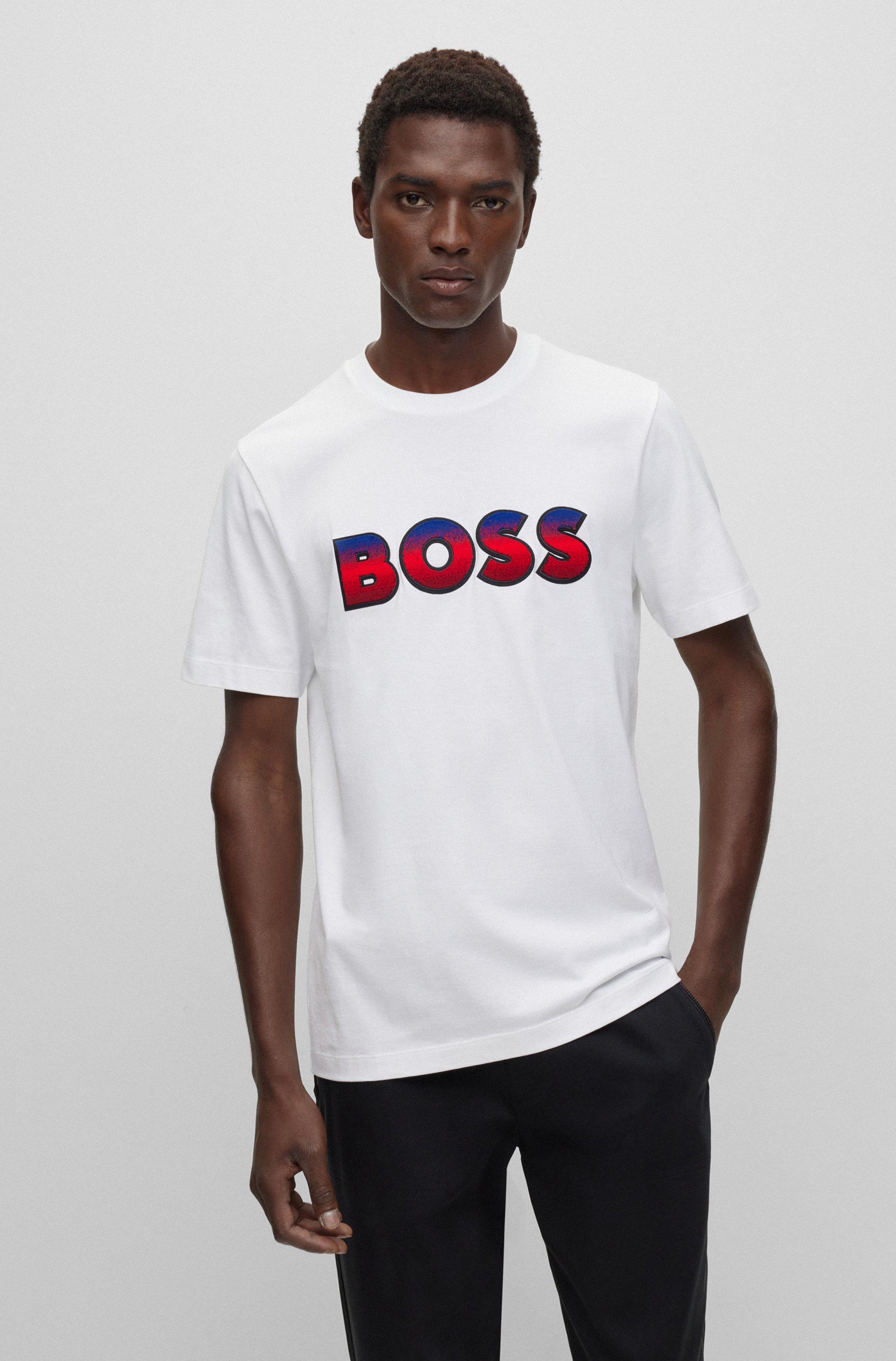 BOSS by HUGO BOSS Cottonjersey Tshirt With Degradé Logo in White for