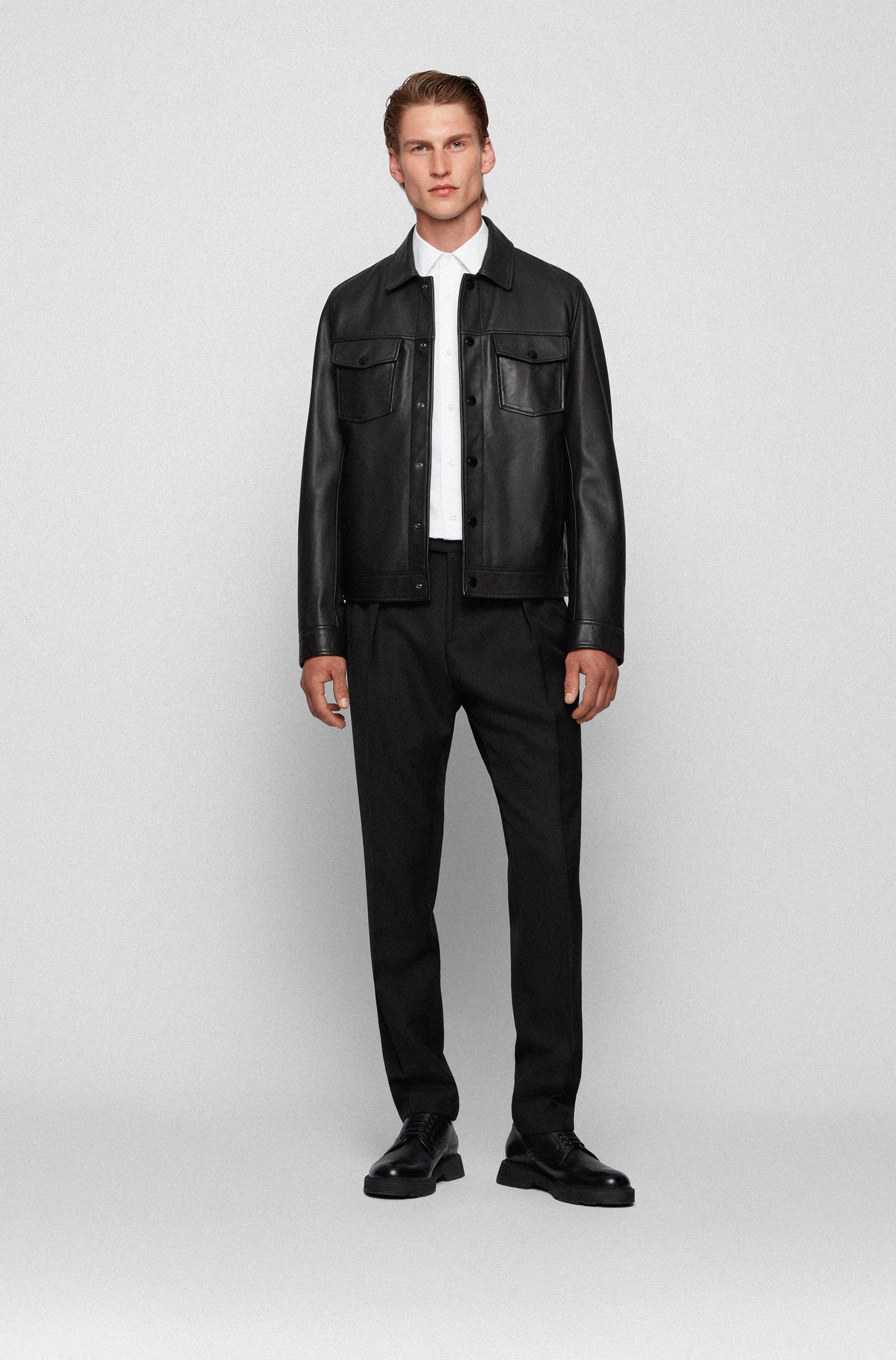 BOSS by HUGO BOSS Trucker-style Leather Jacket With Detachable Lining in  Black for Men | Lyst