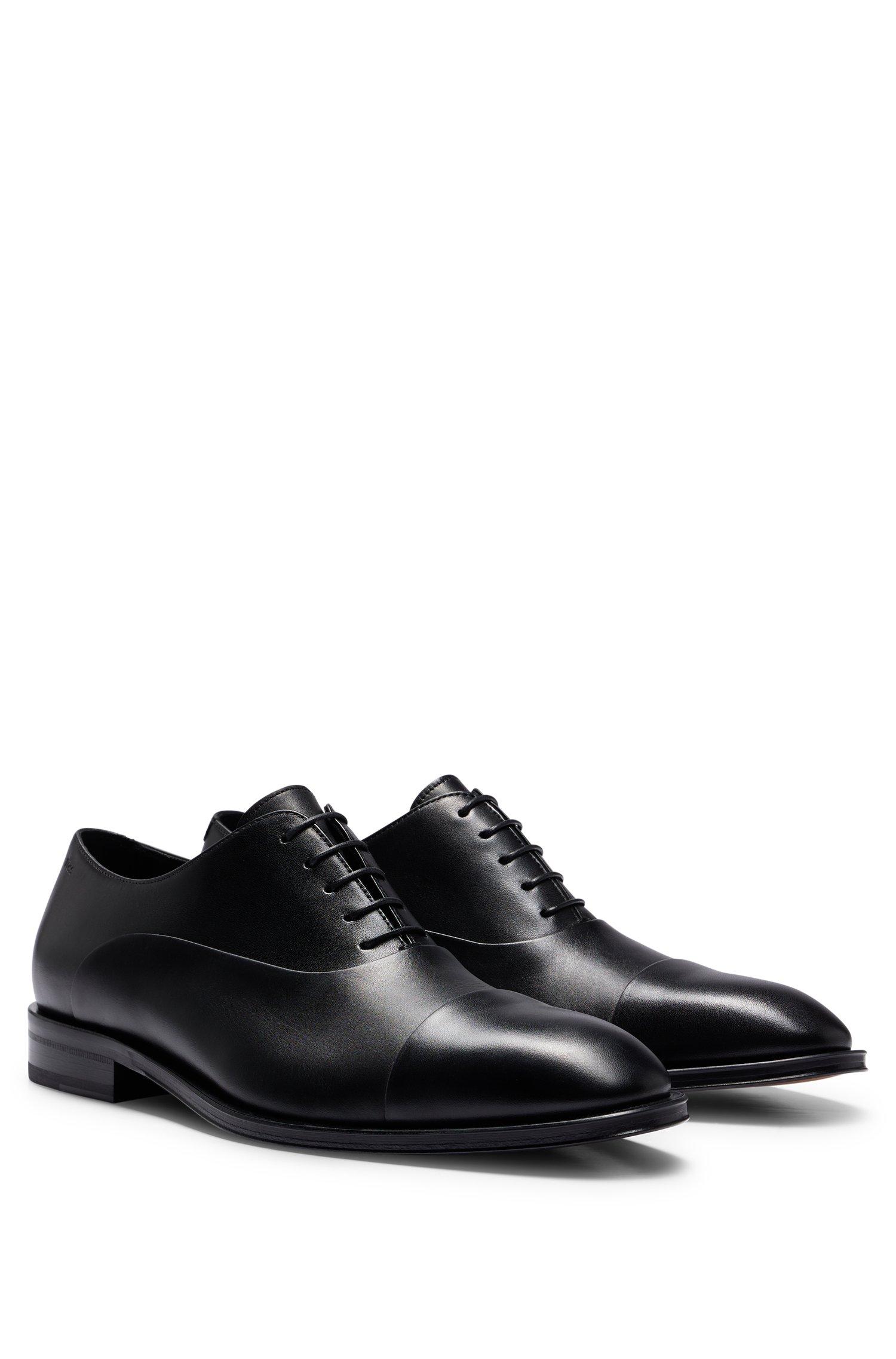 BOSS Italian made Leather Oxford Shoes With Branding in Black for