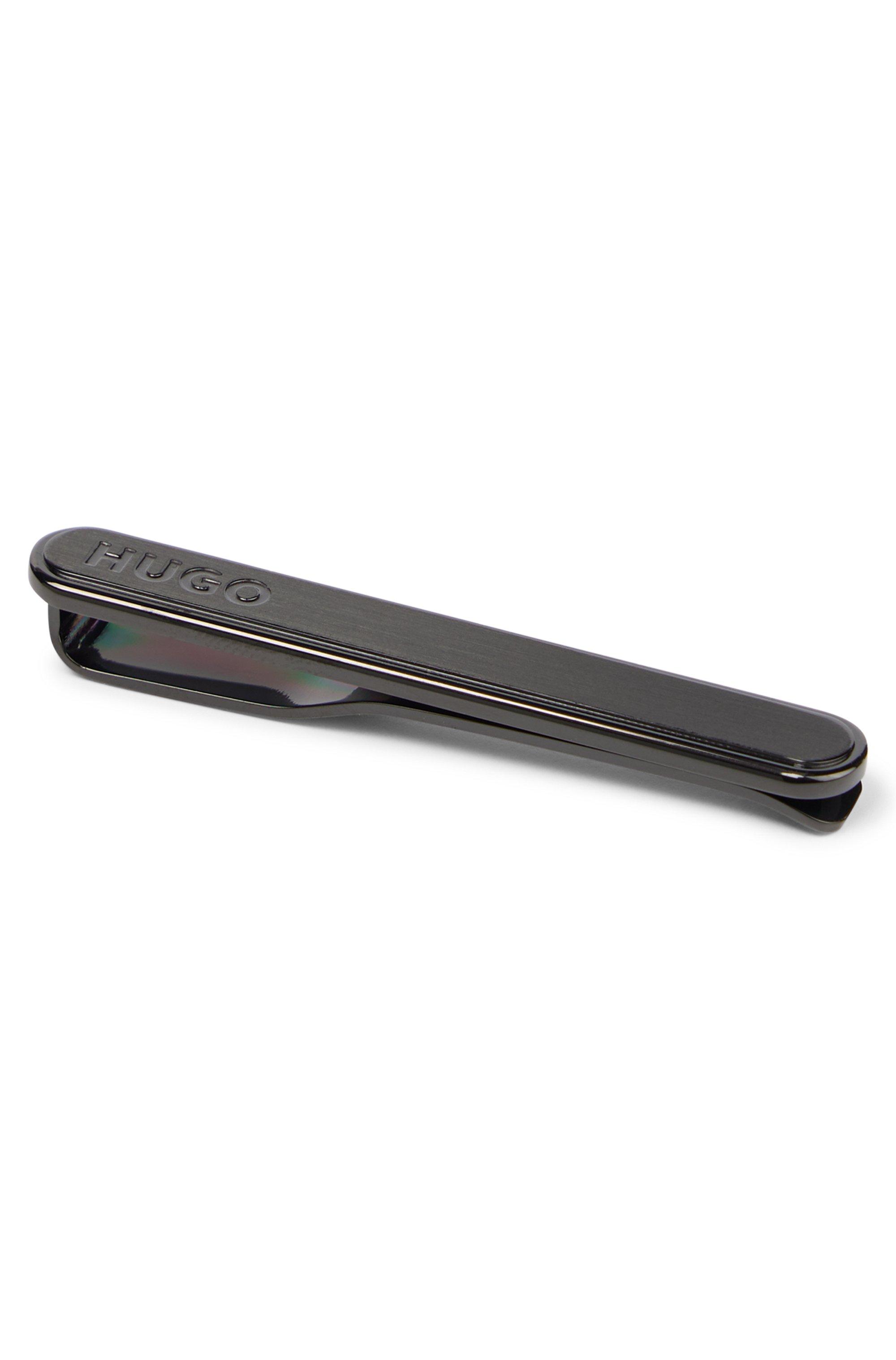 HUGO Oval Stainless-steel Tie Clip With Engraved Logo in Black for Men |  Lyst