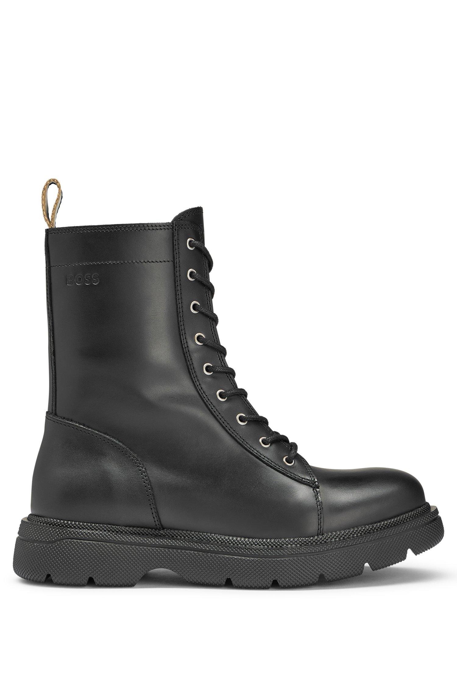 BOSS by HUGO BOSS Lace-up Boots In Leather With Rubber Sole in Black ...