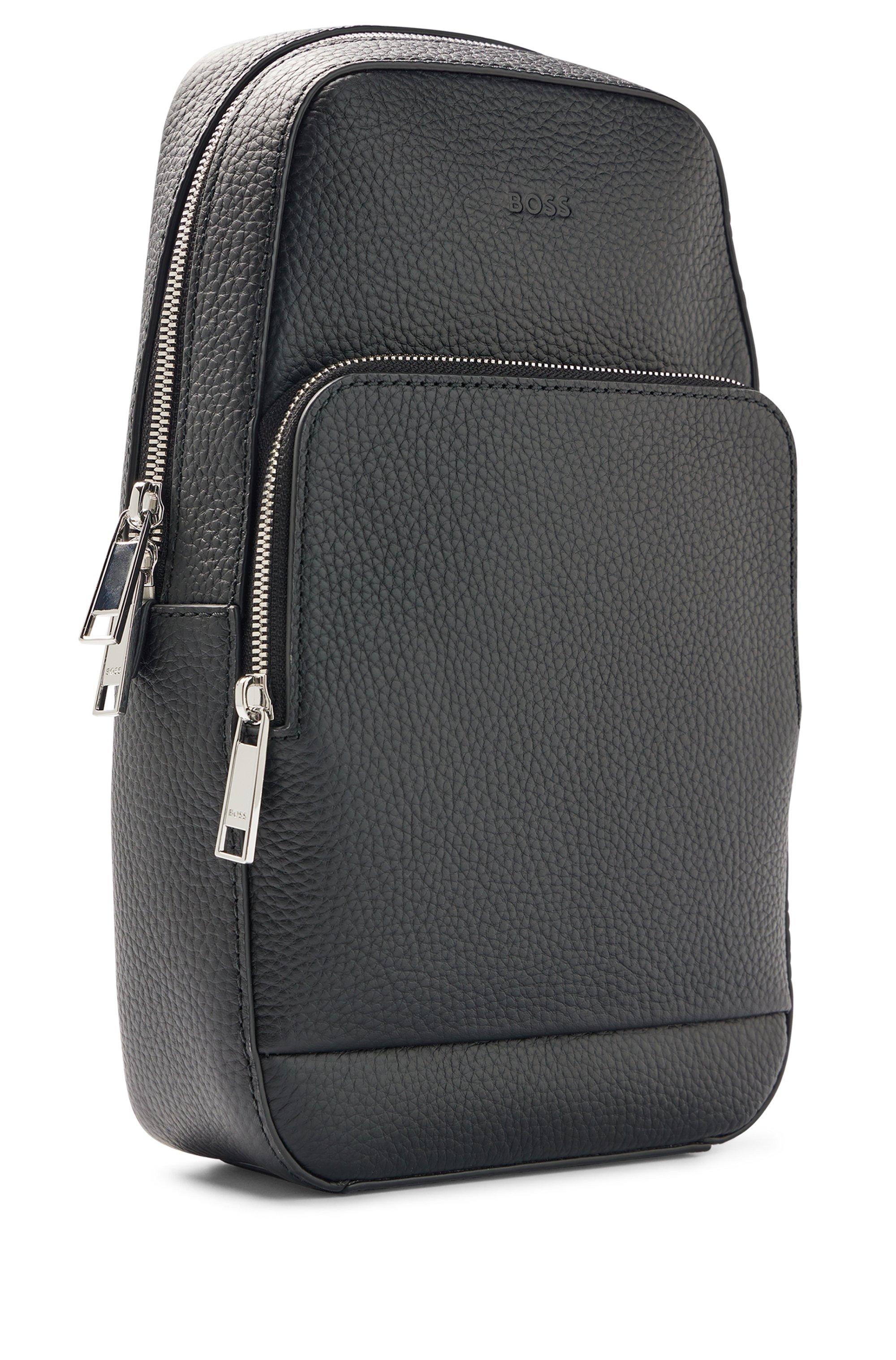 BOSS by HUGO BOSS Grained Italian-leather Mono-strap Backpack With Emed  Logo in Black for Men | Lyst