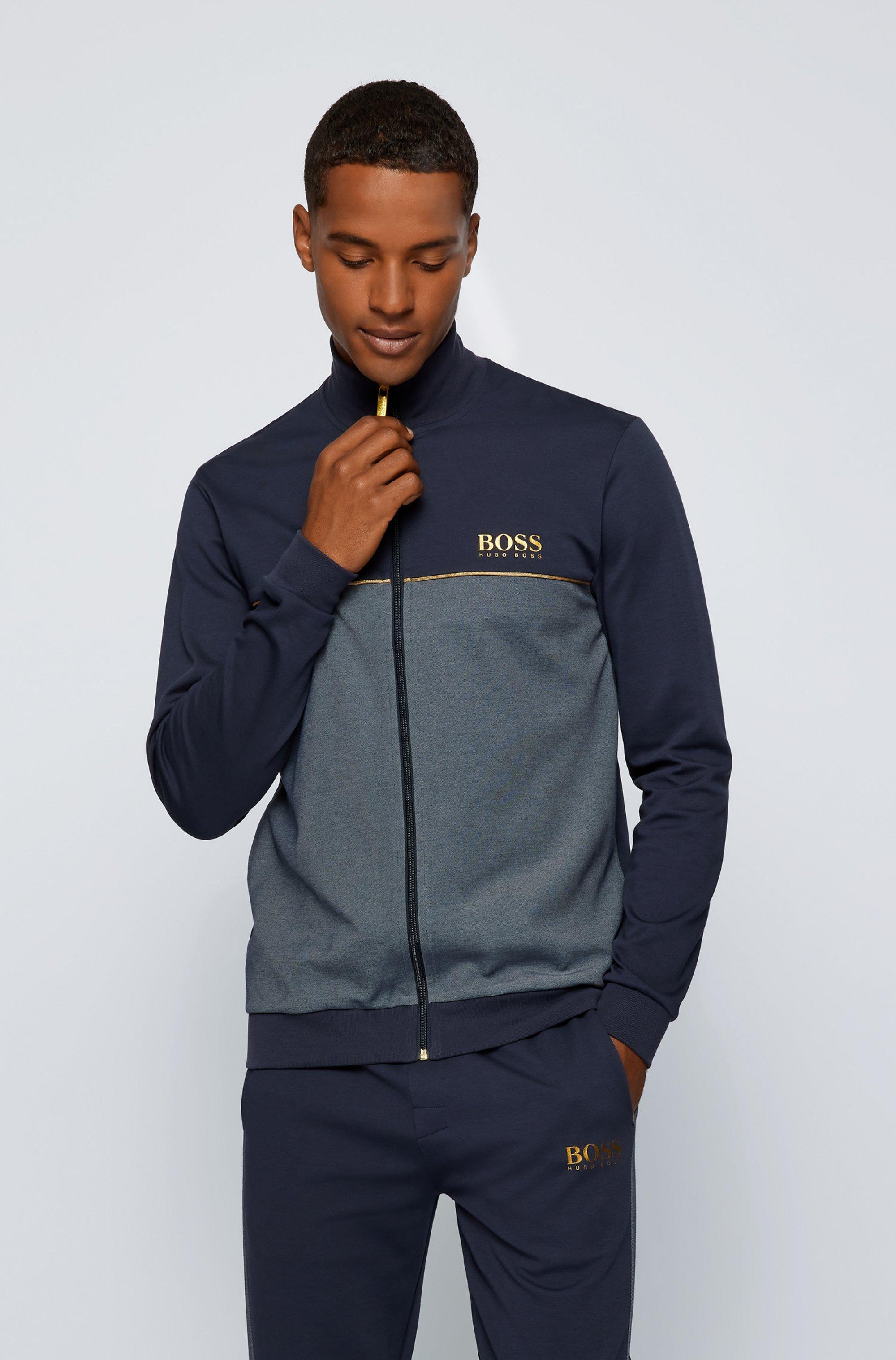 BOSS by HUGO BOSS Cotton-blend Piqué Tracksuit Jacket With Metallic Details  In Dark 50465026 403 in Blue for Men | Lyst