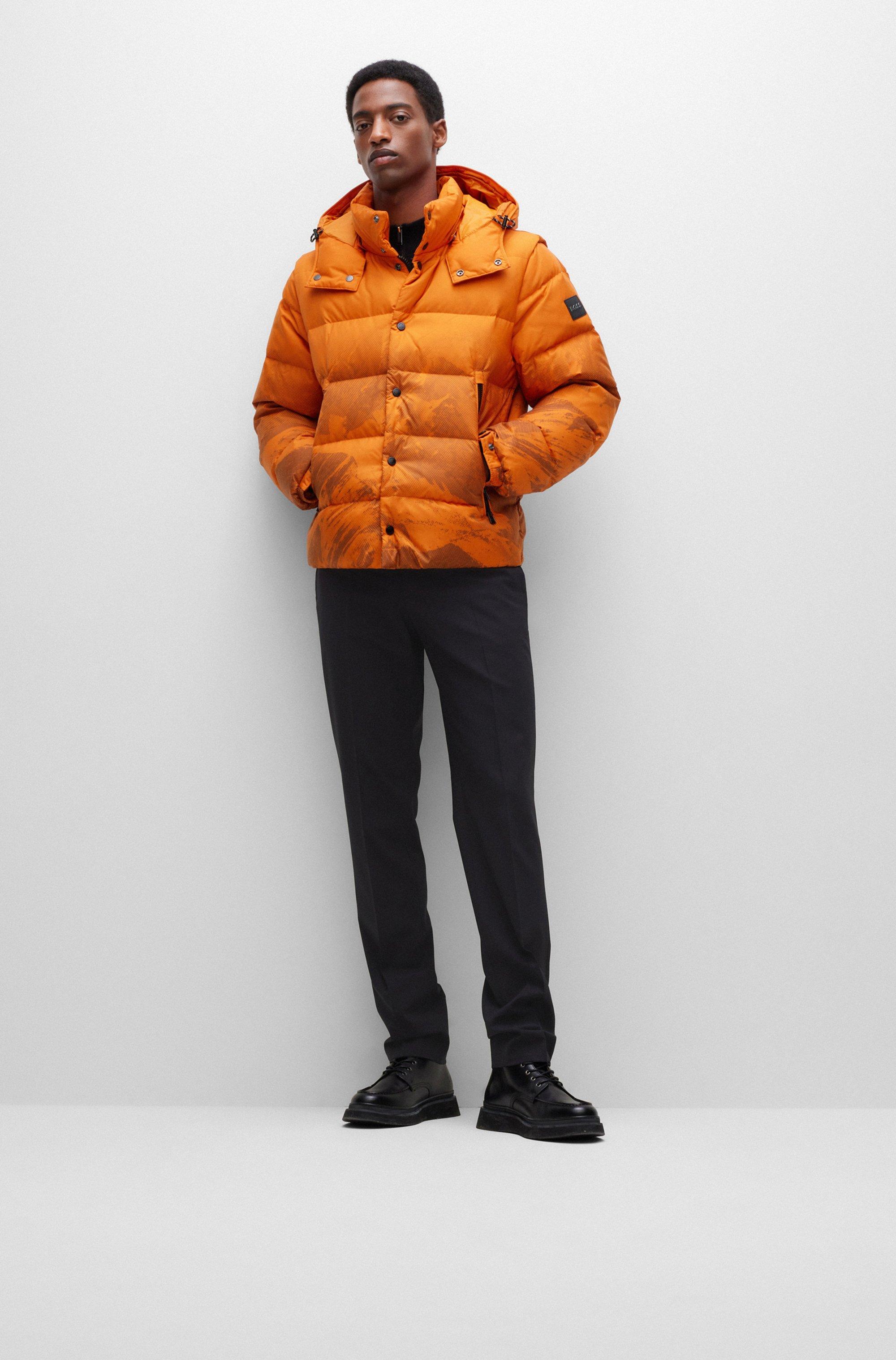 BOSS by HUGO BOSS Water-repellent Down Jacket With Seasonal Pattern in  Orange for Men | Lyst