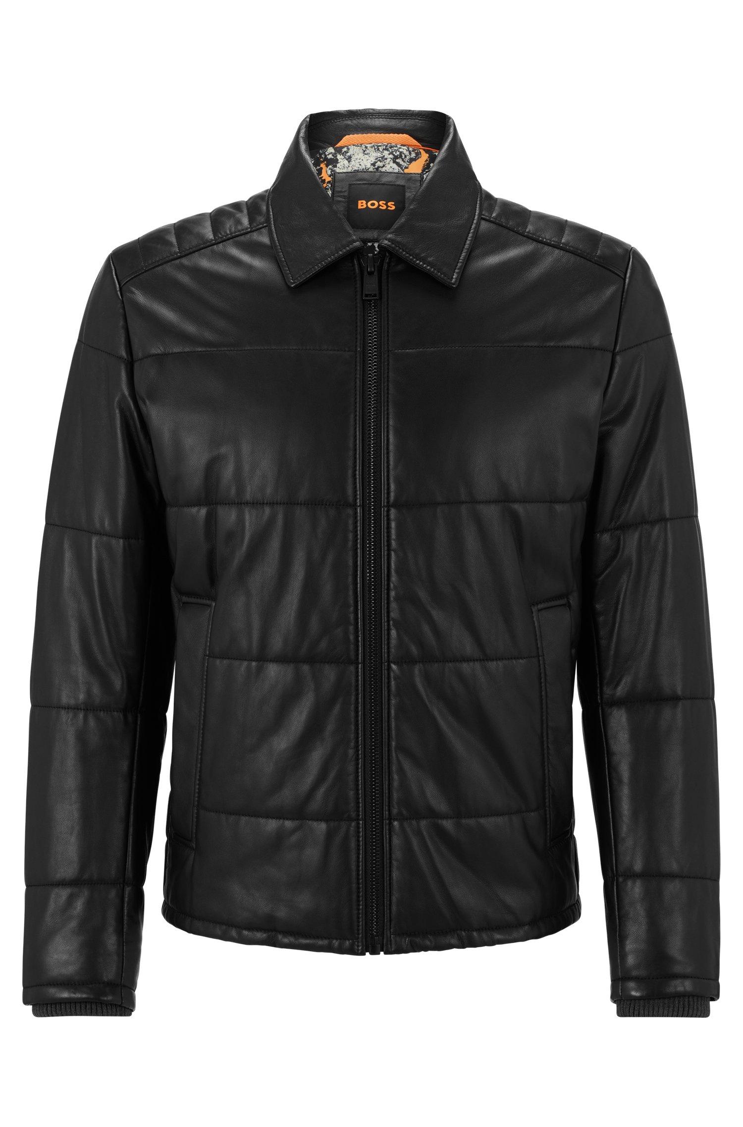 BOSS by HUGO BOSS Quilted Padded Leather Jacket With Camouflageprint