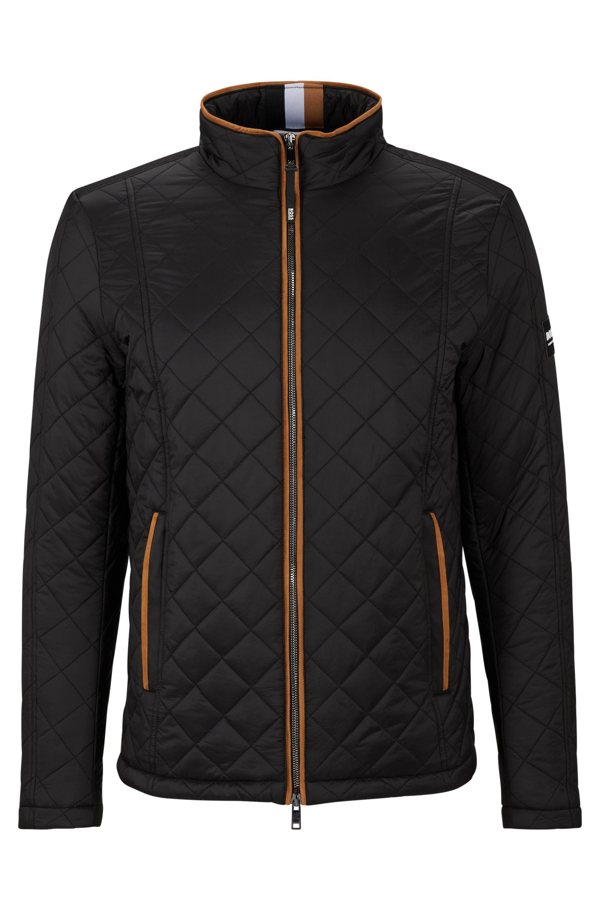 Paspeln BOSS Gesteppte Reiterjacke mit kontrastfarbenen Paspeln in Schwarz für ...
