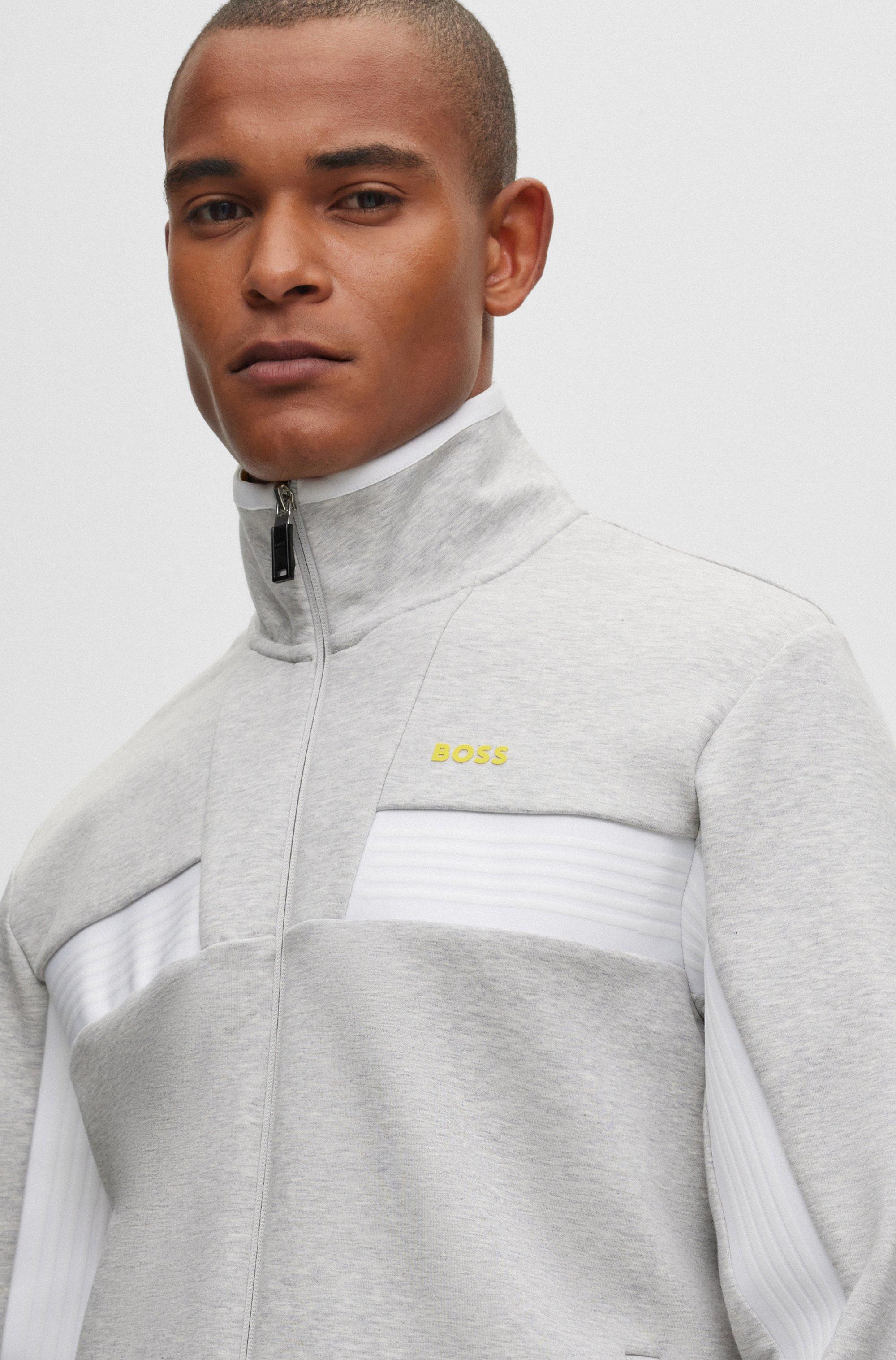 BOSS by HUGO BOSS Cotton-blend Zip-up Sweatshirt With Tape Trims in Gray  for Men | Lyst