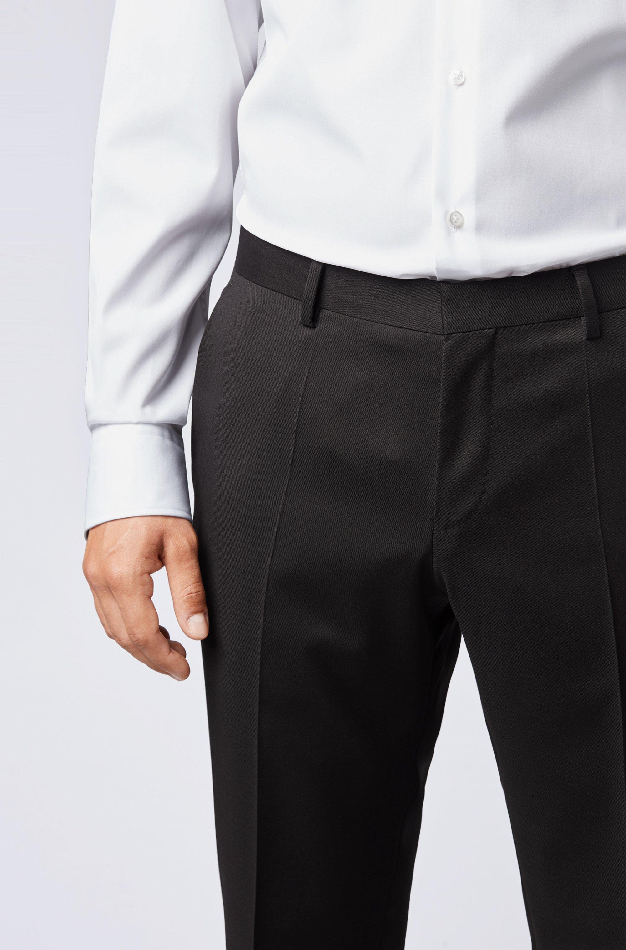 BOSS by HUGO BOSS Gibson Cyl Flat Front Solid Slim Fit Wool Dress Pants in  Black for Men | Lyst