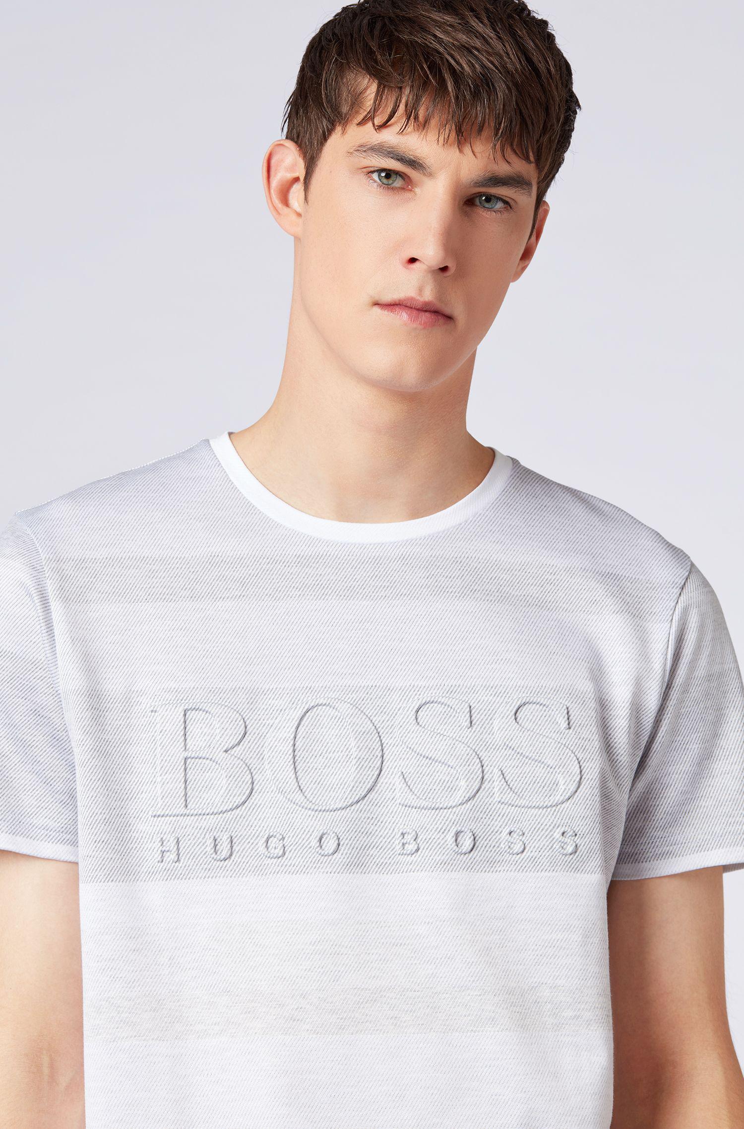 BOSS Cotton-jacquard T-shirt With Irregular Stripes And Emed Logo in ...