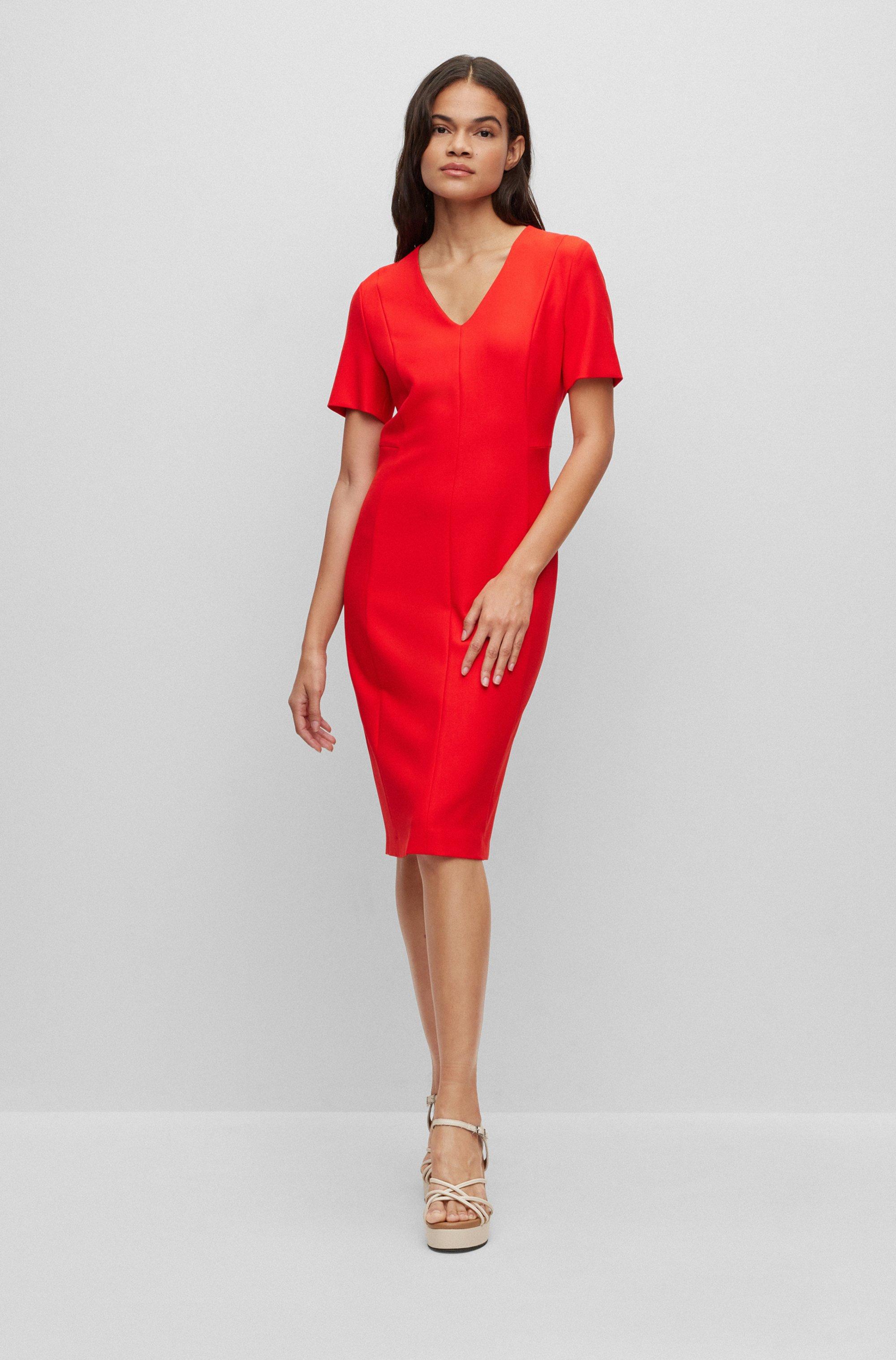 BOSS by HUGO BOSS V-neck Business Dress With Short Sleeves in Red | Lyst