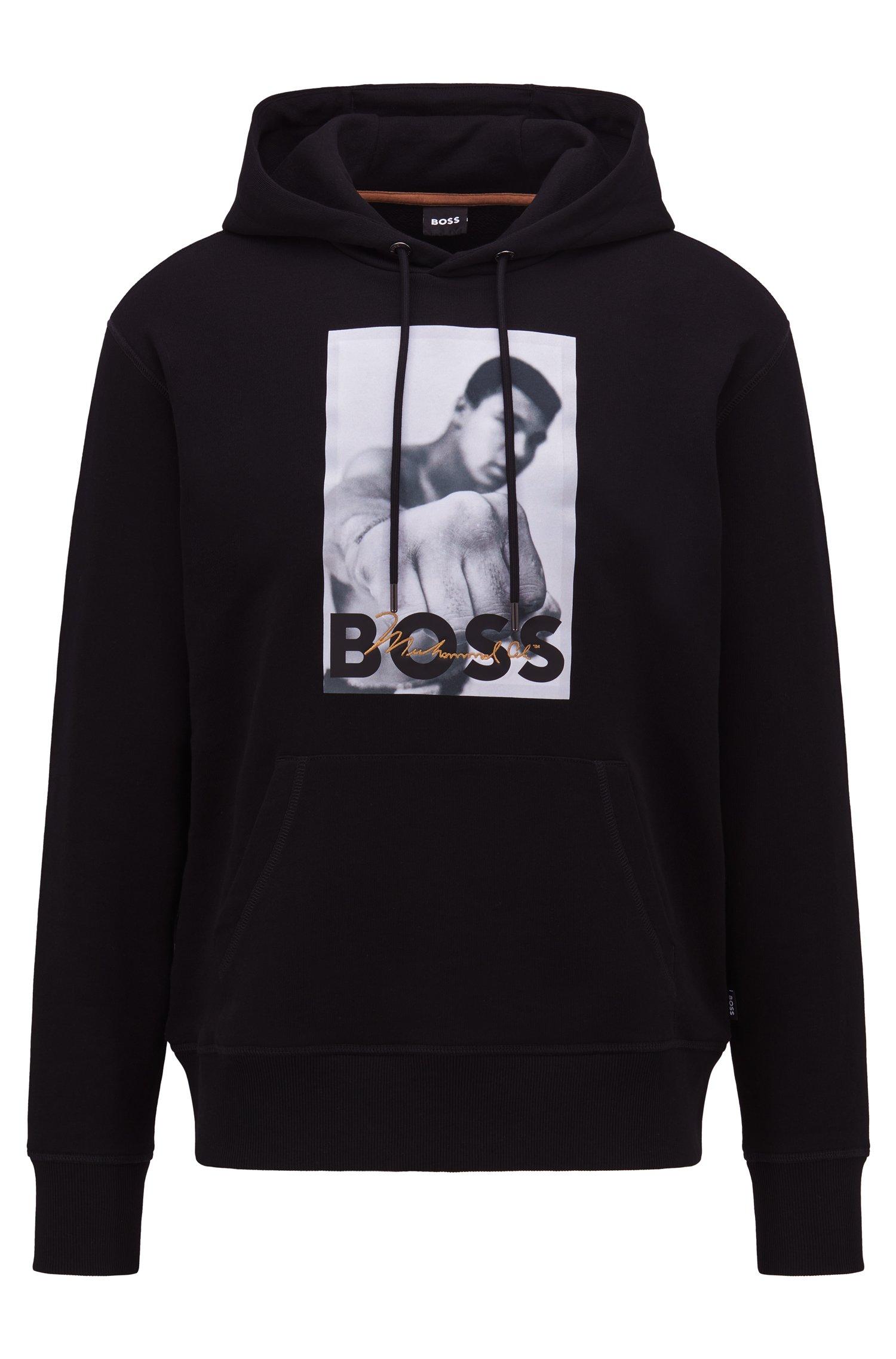 hooded sweatshirt in french terry with muhammad ali graphic